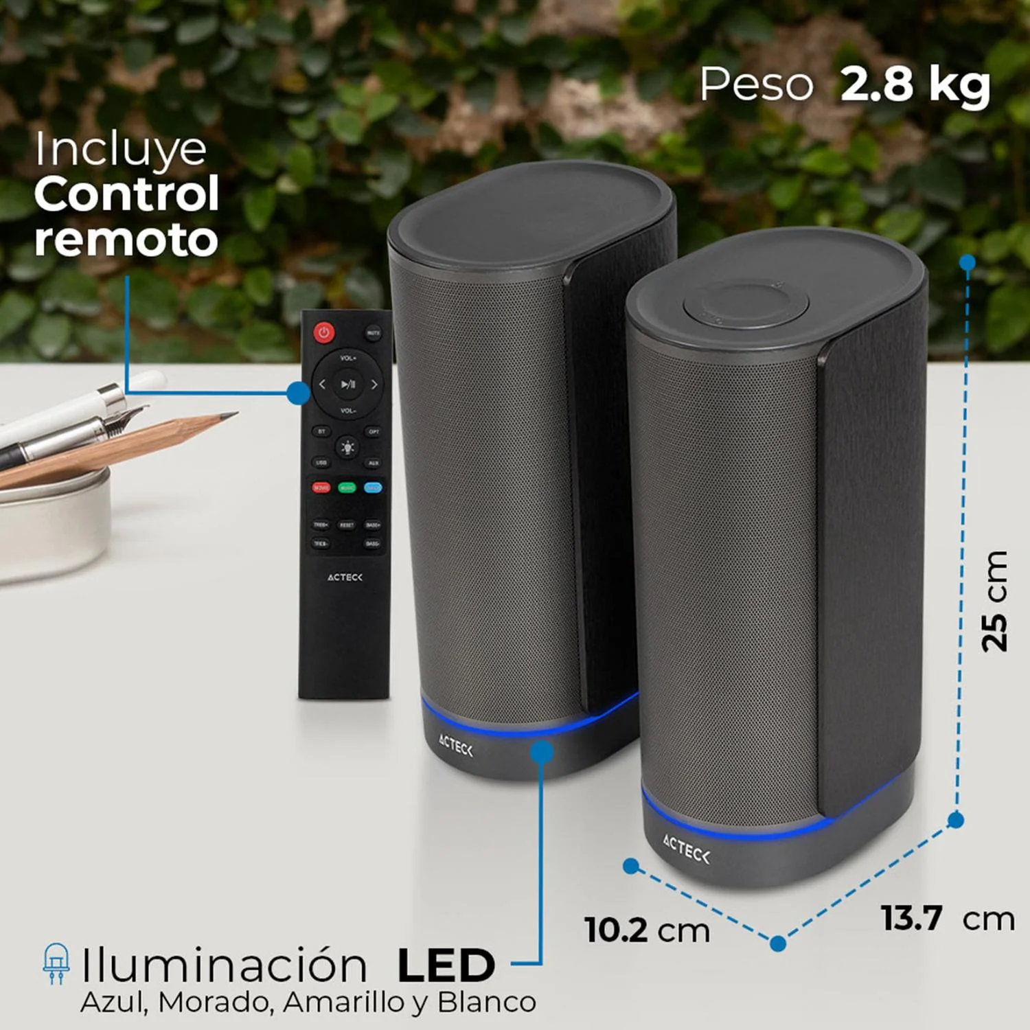 Bocinas ACTECK DYNAMIC EXACT X BS660 inalámbricas Sonido 2.0 Bluetooth 5.3 50W RMS Control Remoto Iluminacion LED Negro AC-939812 - Image 4