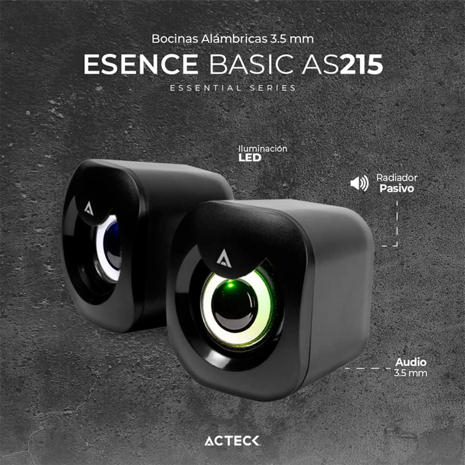Bocinas ACTECK ESENCE BASIC AS215 Alambrica USB 3.5mm Iluminacion Led Negro AC-935272 - Image 3