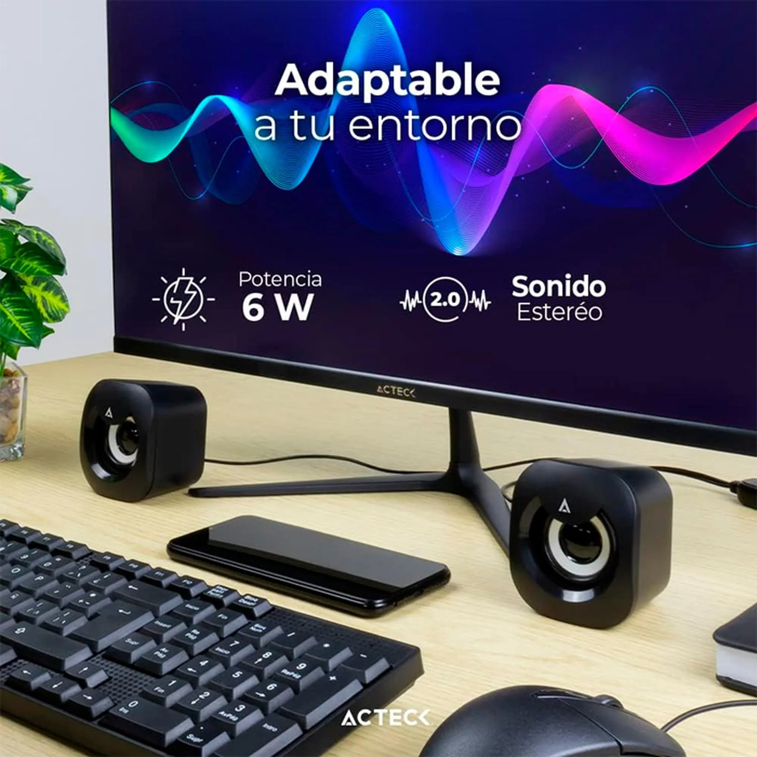 Bocinas ACTECK ESENCE BASIC AS215 Alambrica USB 3.5mm Iluminacion Led Negro AC-935272 - Image 4