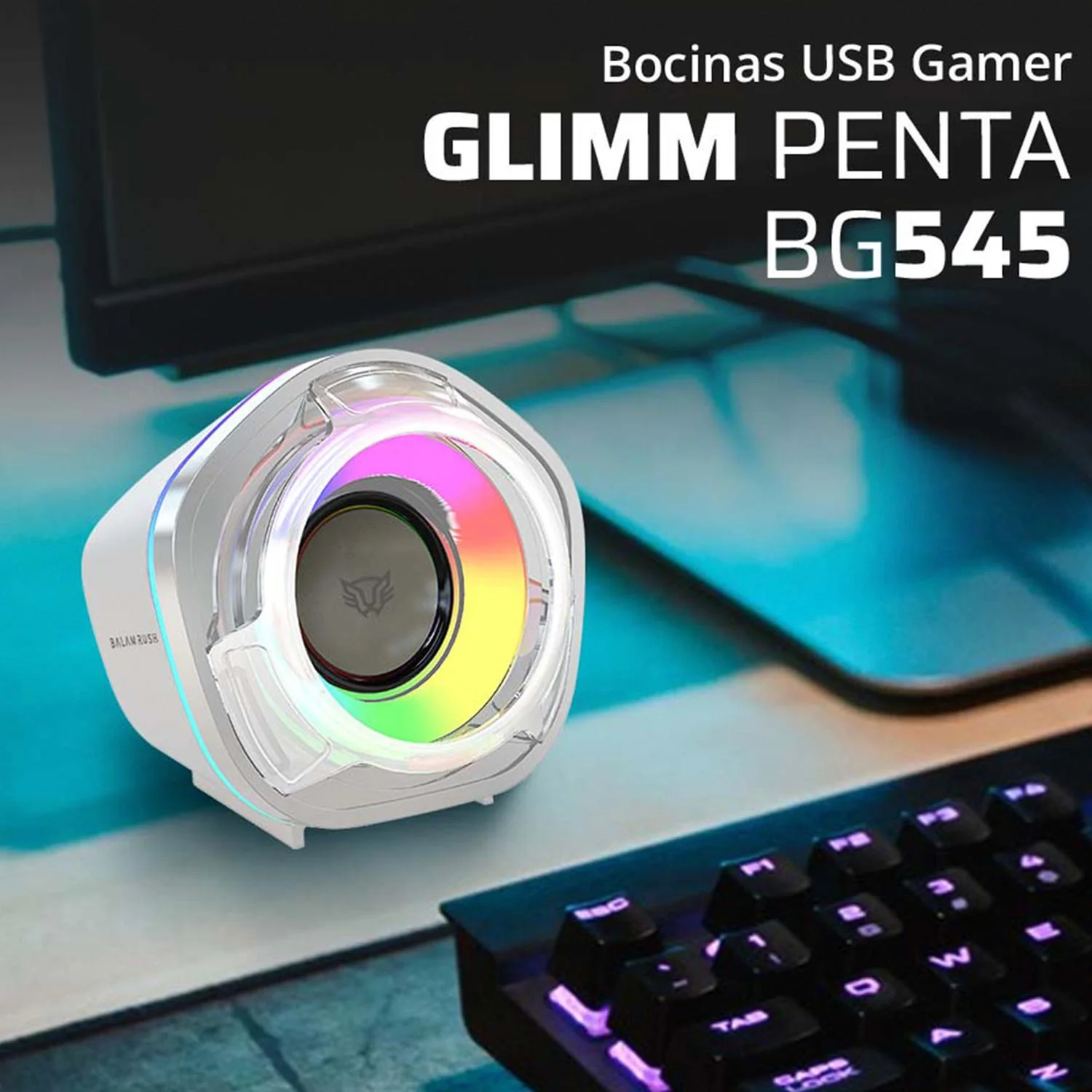 Bocinas Gamer BALAM RUSH GLIMM PENTA BG545 Inalambrica RGB Sonido Estereo 2.0 USB + Bluetooth 5.0 Blanco BR-941235 - Image 4