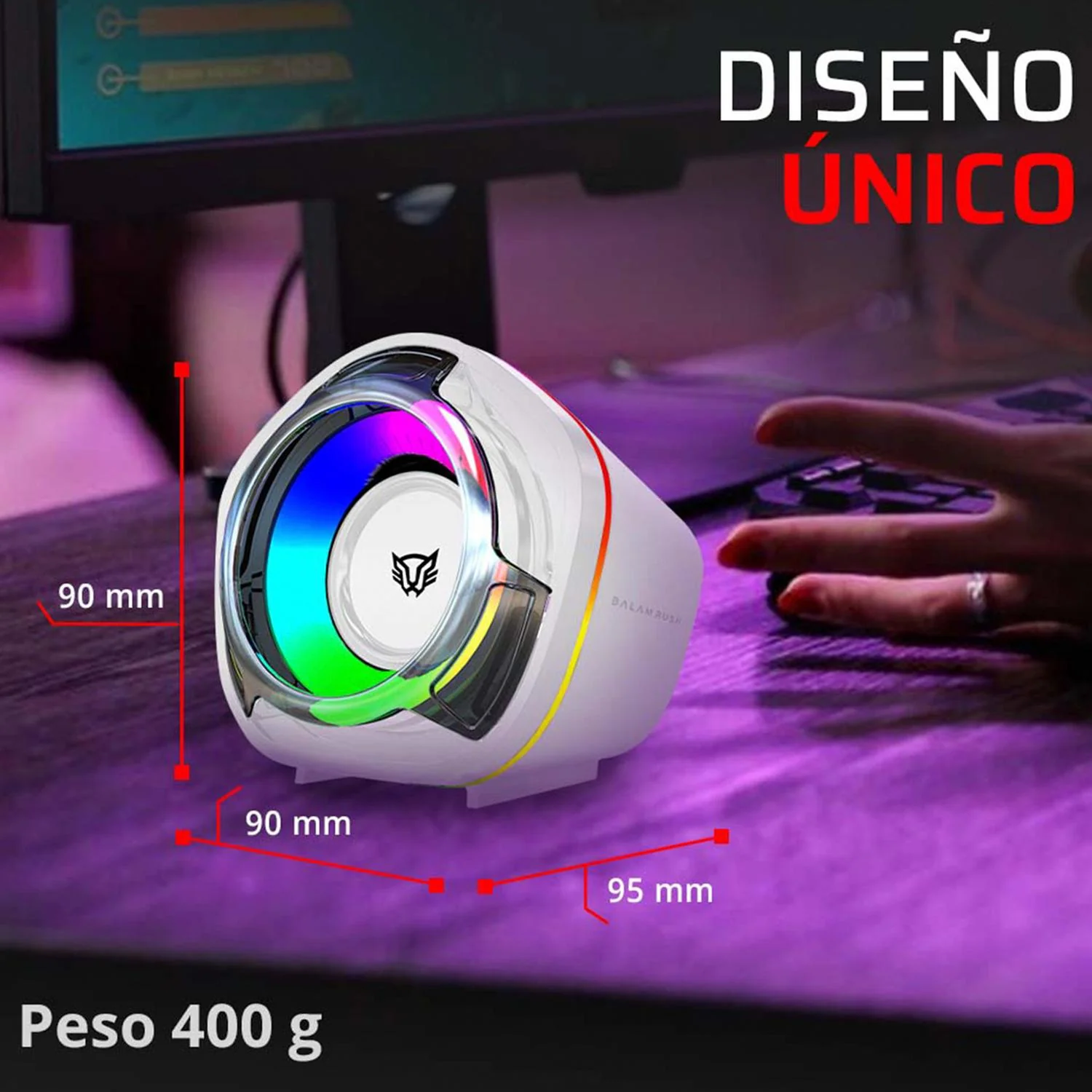 Bocinas Gamer BALAM RUSH GLIMM PENTA BG545 Inalambrica RGB Sonido Estereo 2.0 USB + Bluetooth 5.0 Blanco BR-941235 - Image 5