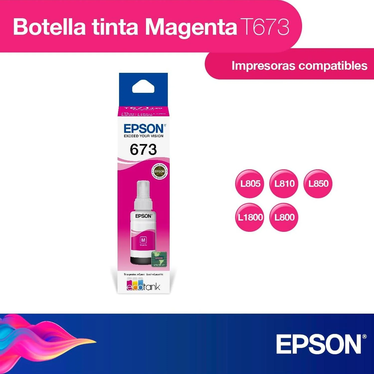 Botella Tinta EPSON T673 L800 L805 L810 L850 L1800 Magenta T673320-AL - Image 4