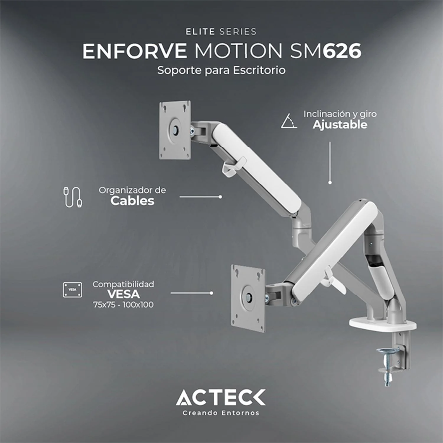 Brazo articulado doble para Monitores ACTECK ENFORCE MOTION SM626 hasta 32" Ajustable AC-936552 - Image 3