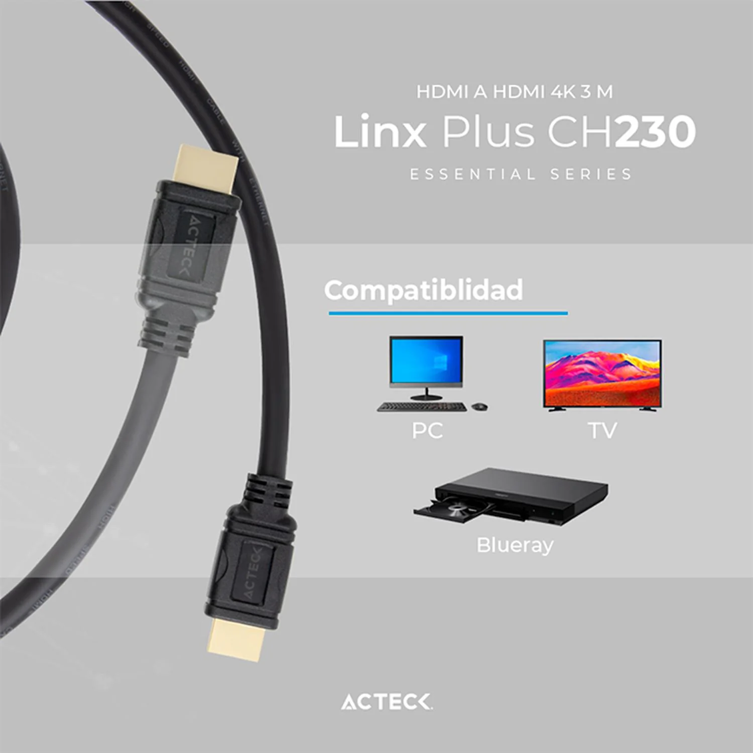 Cable ACTECK LINX PLUS CH230 HDMI a HDMI 4K 3m Negro AC-934794 - Image 5