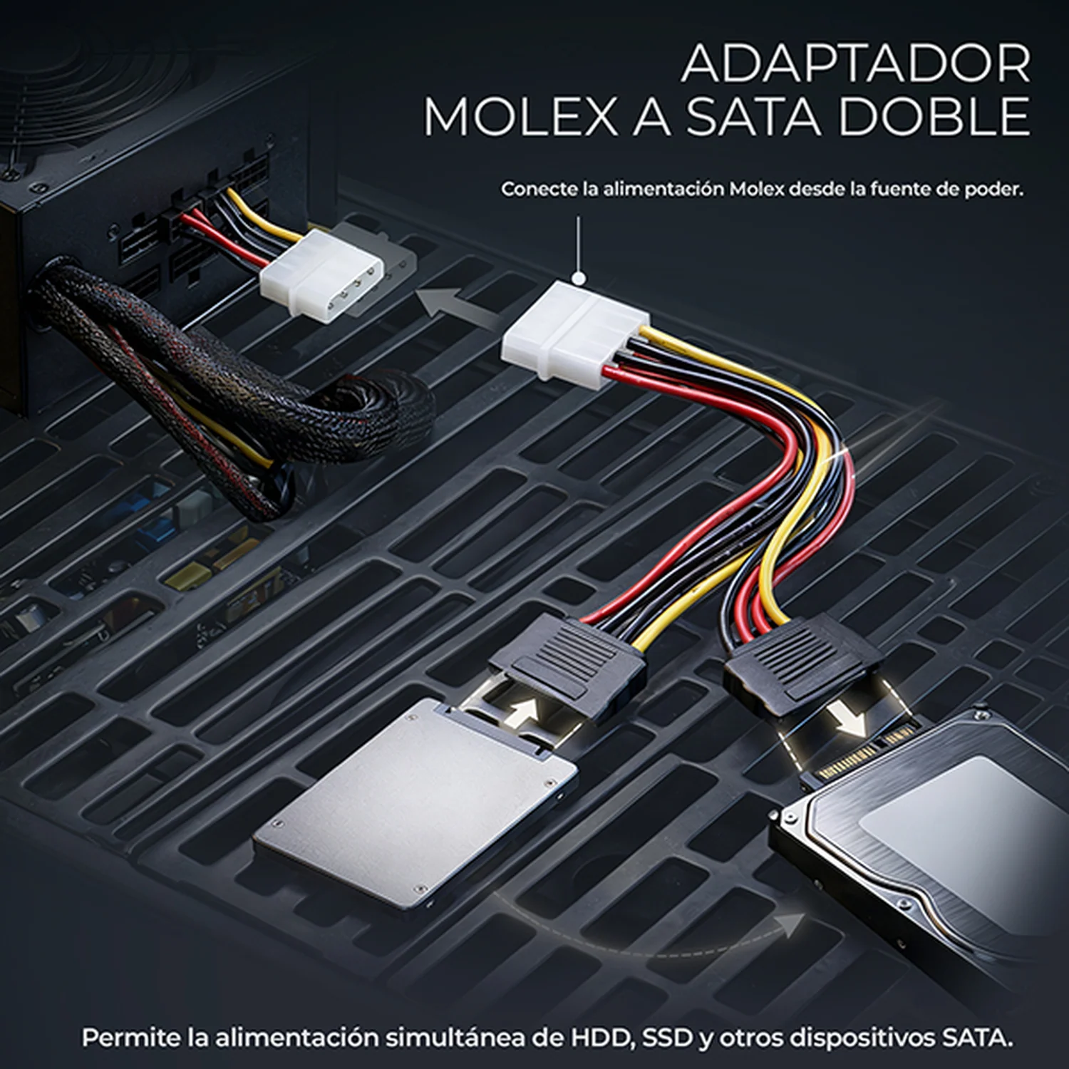 Cable de Poder XTREME PC GAMING 2x SATA Macho a Molex 4 Pines Hembra 15 cm - Image 4