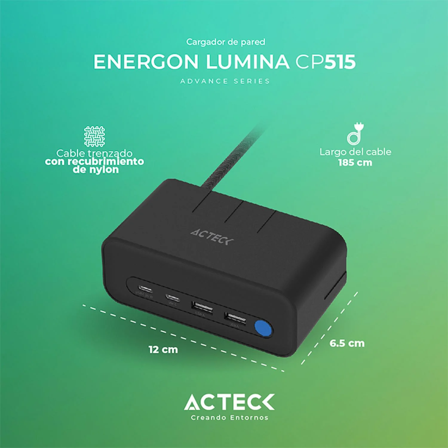 Cargador de Escritorio ACTECK ENERGON MATE CE676 3 Conectores + 2 USB + USB-C Negro AC-936514 - Image 5