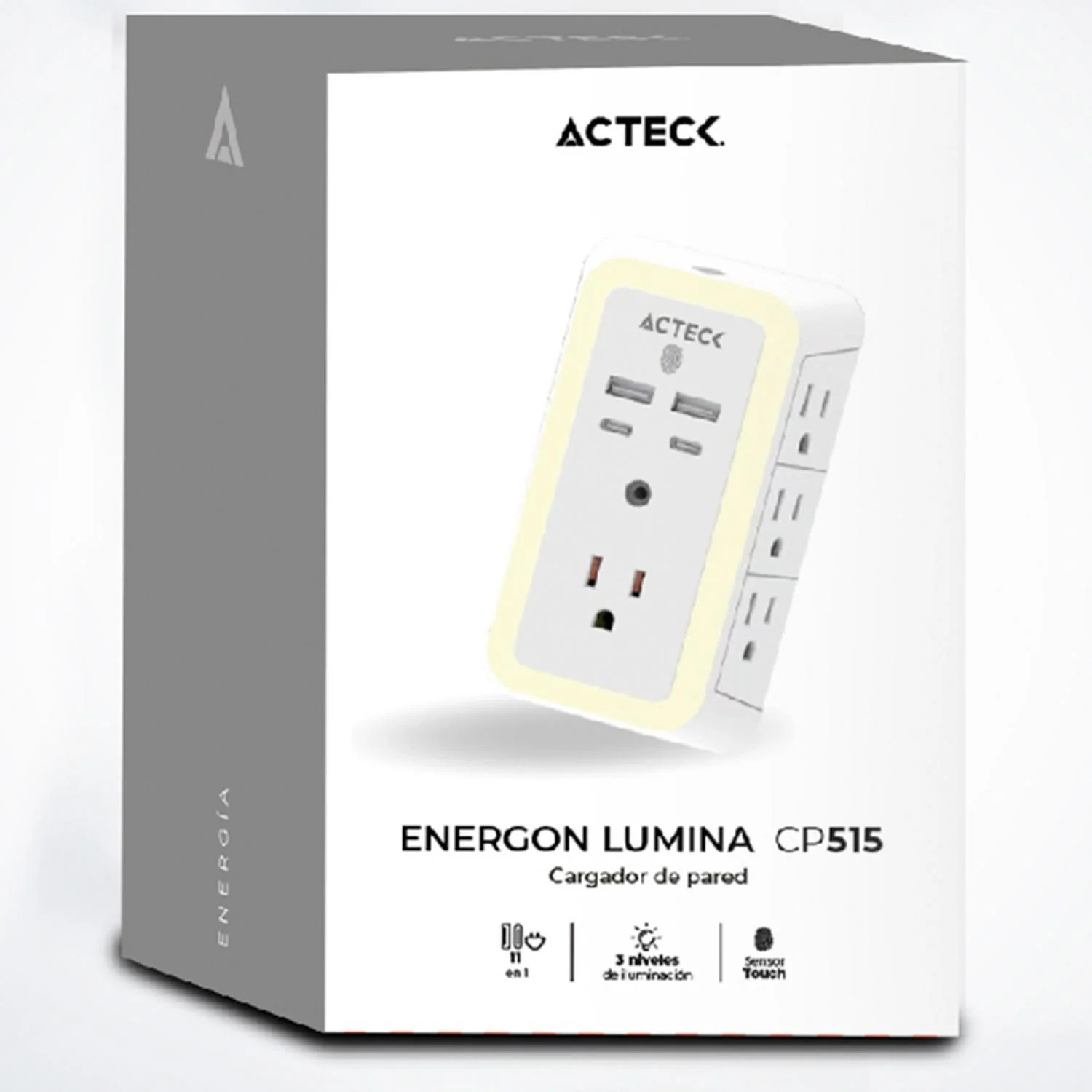Cargador de Pared 20w ACTECK ENERGON LUMINA CP515 7 Conectores + 2x USB + 2x USB-C Sensor Touch Blanco AC-936484 - Image 6