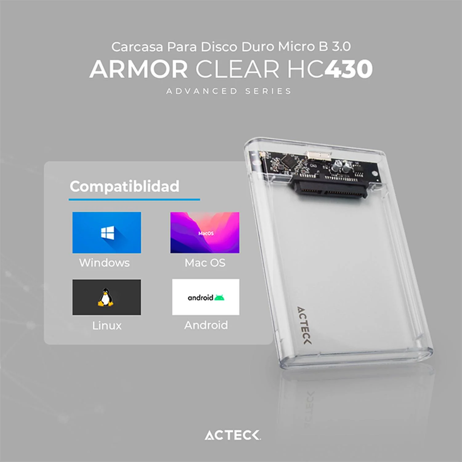 Case Enclosure ACTECK ARMOR CLEAR HC430 5 Gbps SATA 2.5 USB Blanco - Image 4