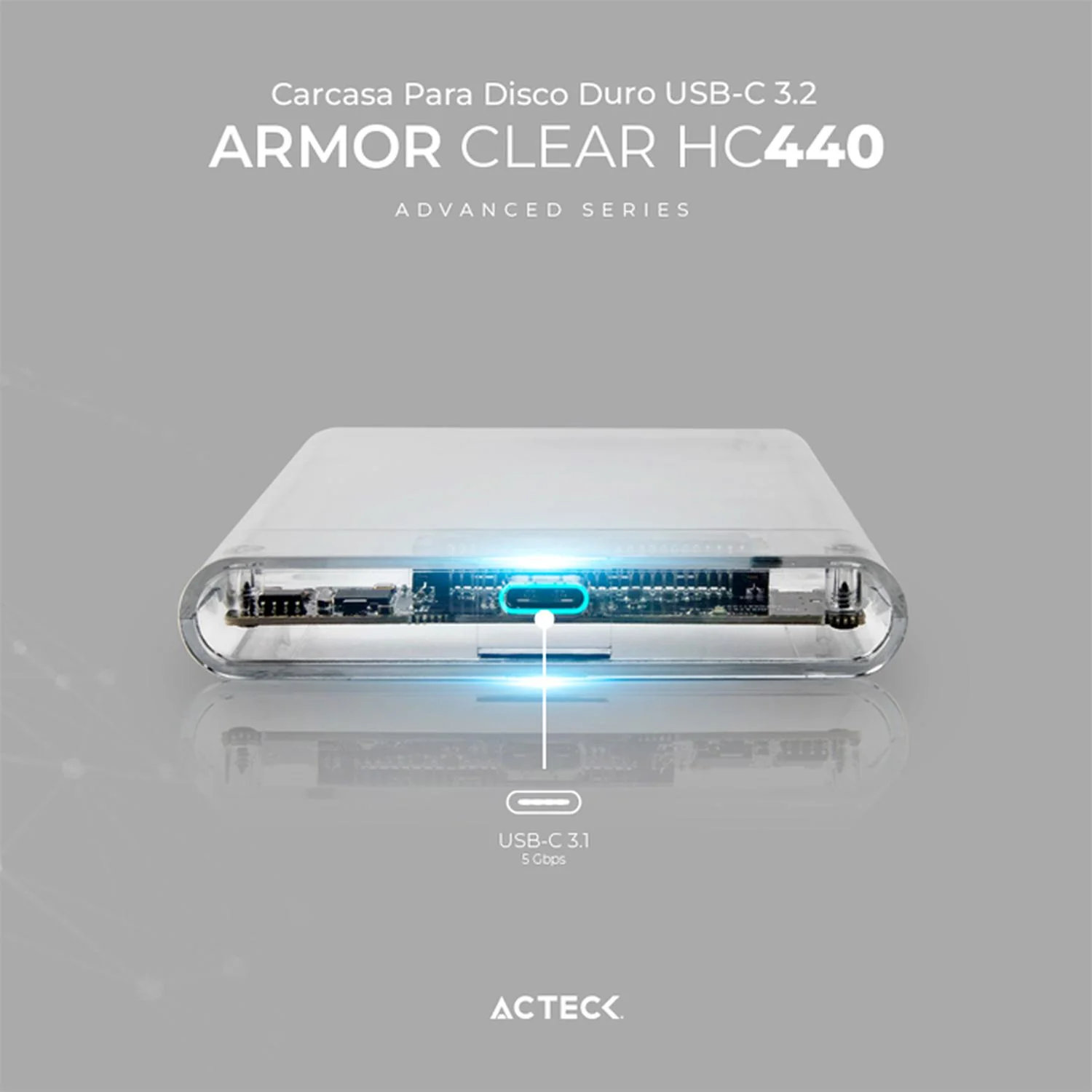 Case Enclosure ACTECK ARMOR CLEAR HC440 5 Gbps SATA 2.5 USB-C Blanco AC-934695 - Image 2