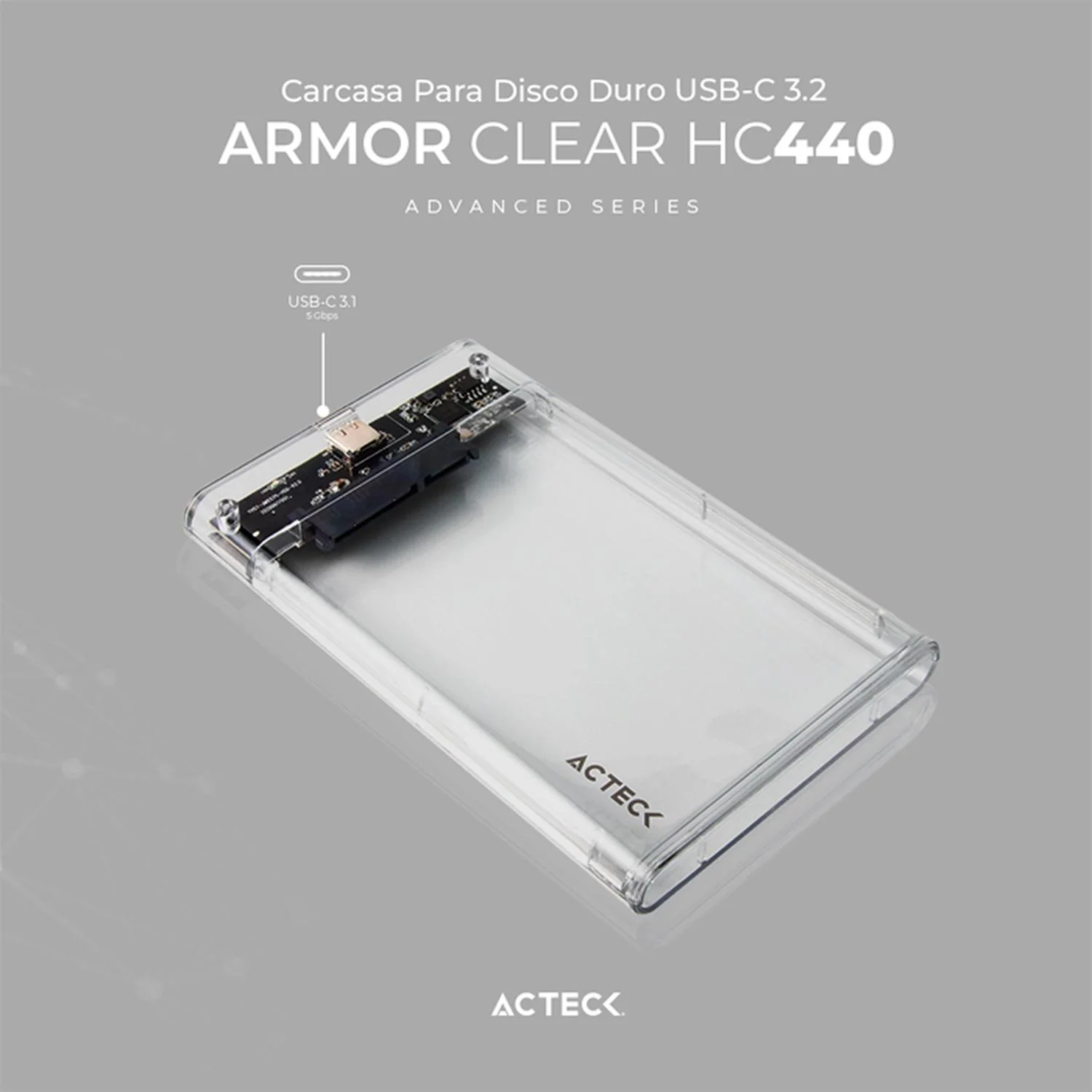 Case Enclosure ACTECK ARMOR CLEAR HC440 5 Gbps SATA 2.5 USB-C Blanco AC-934695 - Image 3