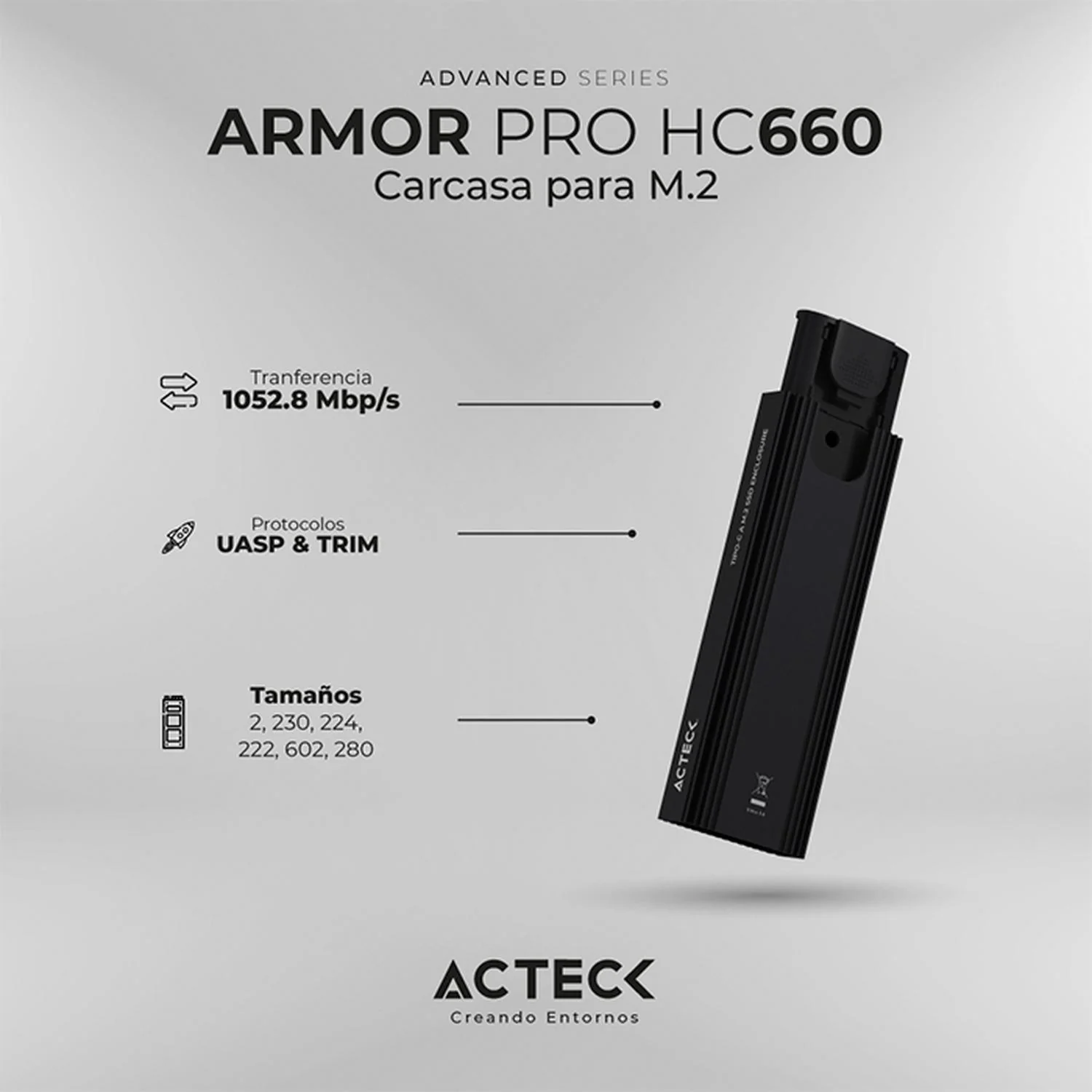 Case Enclosure ACTECK ARMOR PRO HC660 10 GBbps M.2 USB-C Negro AC-936453 - Image 5