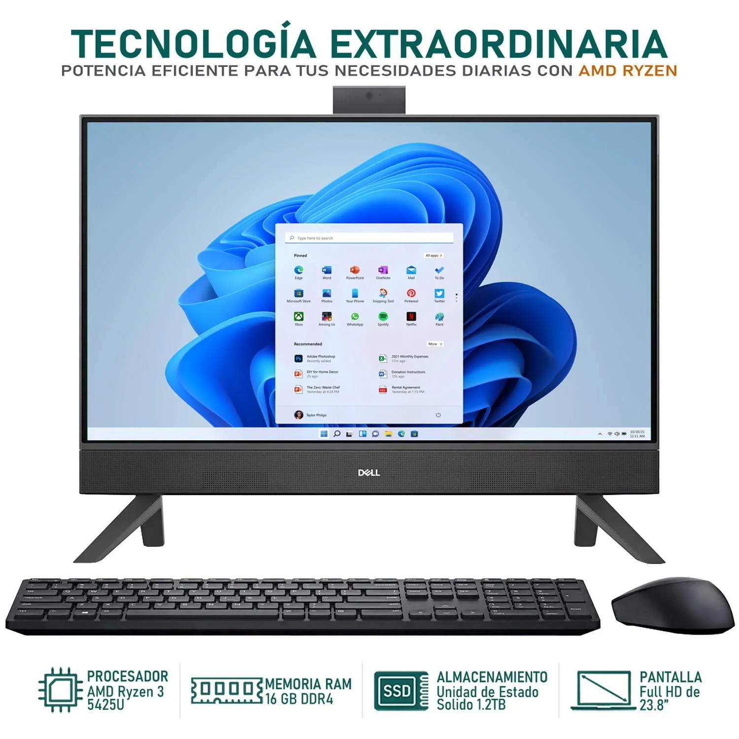 Computadora All In One DELL Inspiron 5415 AMD Ryzen 3 5425U 16GB RAM 1.2TB SSD 23.8" Windows 11 Home Reacondicionado - Image 2