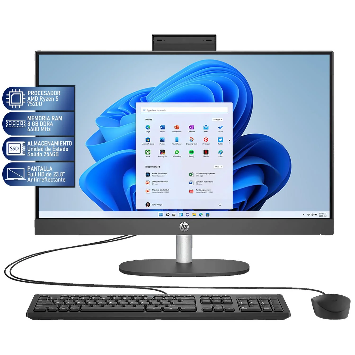 Computadora All in One HP 245 G10 NT AMD Ryzen 5 8GB RAM 256GB SSD 23.8" Windows 11 Pro Teclado Español + Mouse Open Box - Image 2