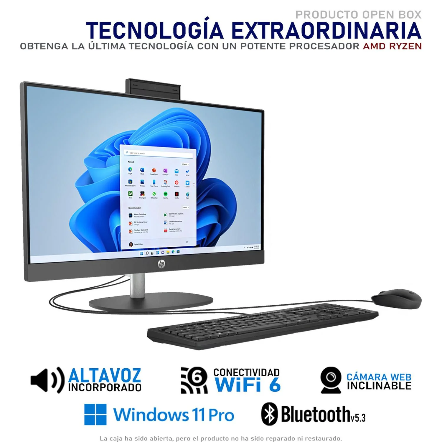 Computadora All in One HP 245 G10 NT AMD Ryzen 5 8GB RAM 256GB SSD 23.8" Windows 11 Pro Teclado Español + Mouse Open Box - Image 3