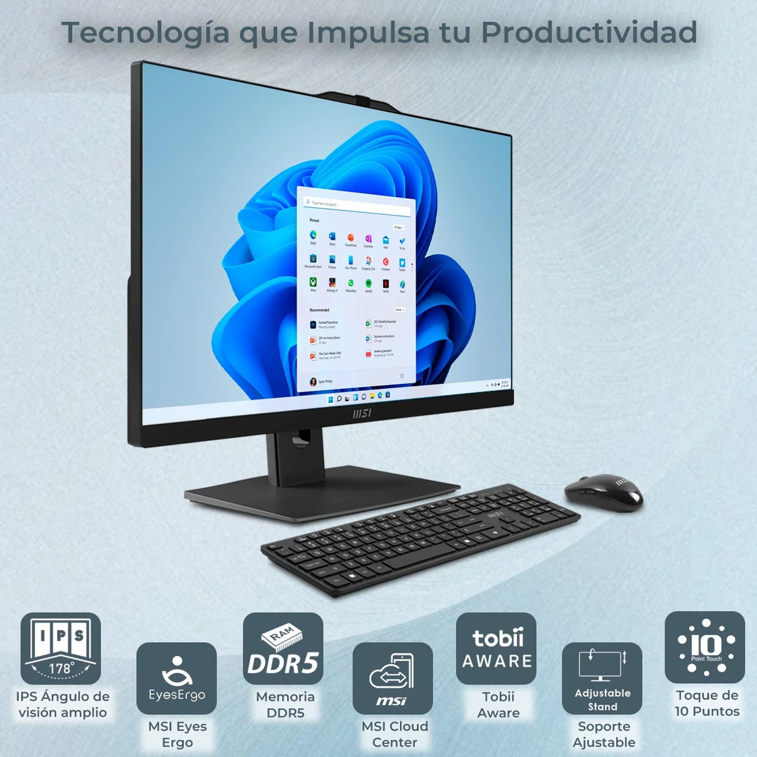 Computadora All In One MSI MODERN AM242TP Intel Core 3 100U 16GB 512GB SSD 23.8" IPS FHD Touch W11H USB-C Teclado Mouse Altavoz + Cable USB-C - Image 4