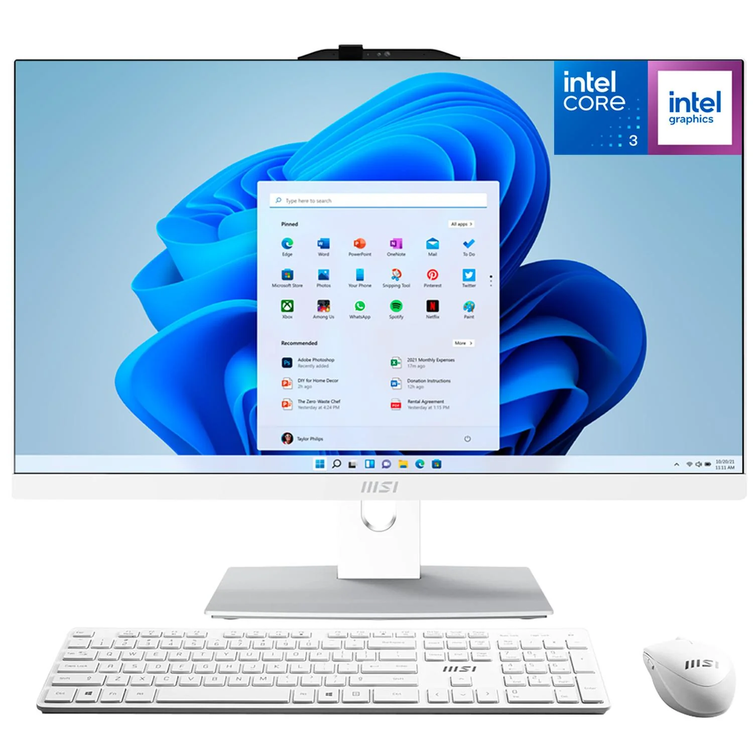 Computadora All In One MSI MODERN AM242TP Intel Core 3 100U 16GB 512GB SSD 23.8" IPS FHD Touch W11H USB-C Teclado Mouse Altavoz + Cable USB-C Blanco