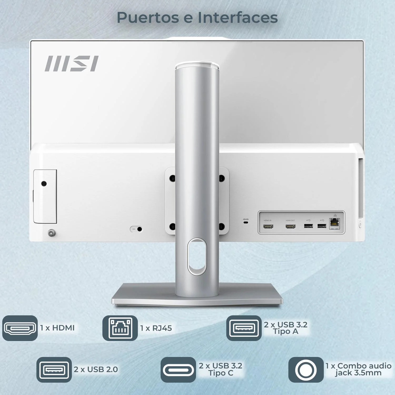 Computadora All In One MSI MODERN AM242TP Intel Core 3 100U 16GB 512GB SSD 23.8" IPS FHD Touch W11H USB-C Teclado Mouse Altavoz + Cable USB-C Blanco - Image 5