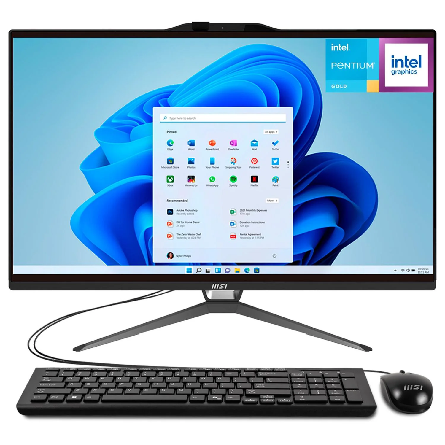 Computadora All In One MSI PRO AP222T Intel G7400 12GB 512GB SSD 21.5" IPS FHD Touch W11H USB-C Teclado Mouse Altavoz + Cable USB-C