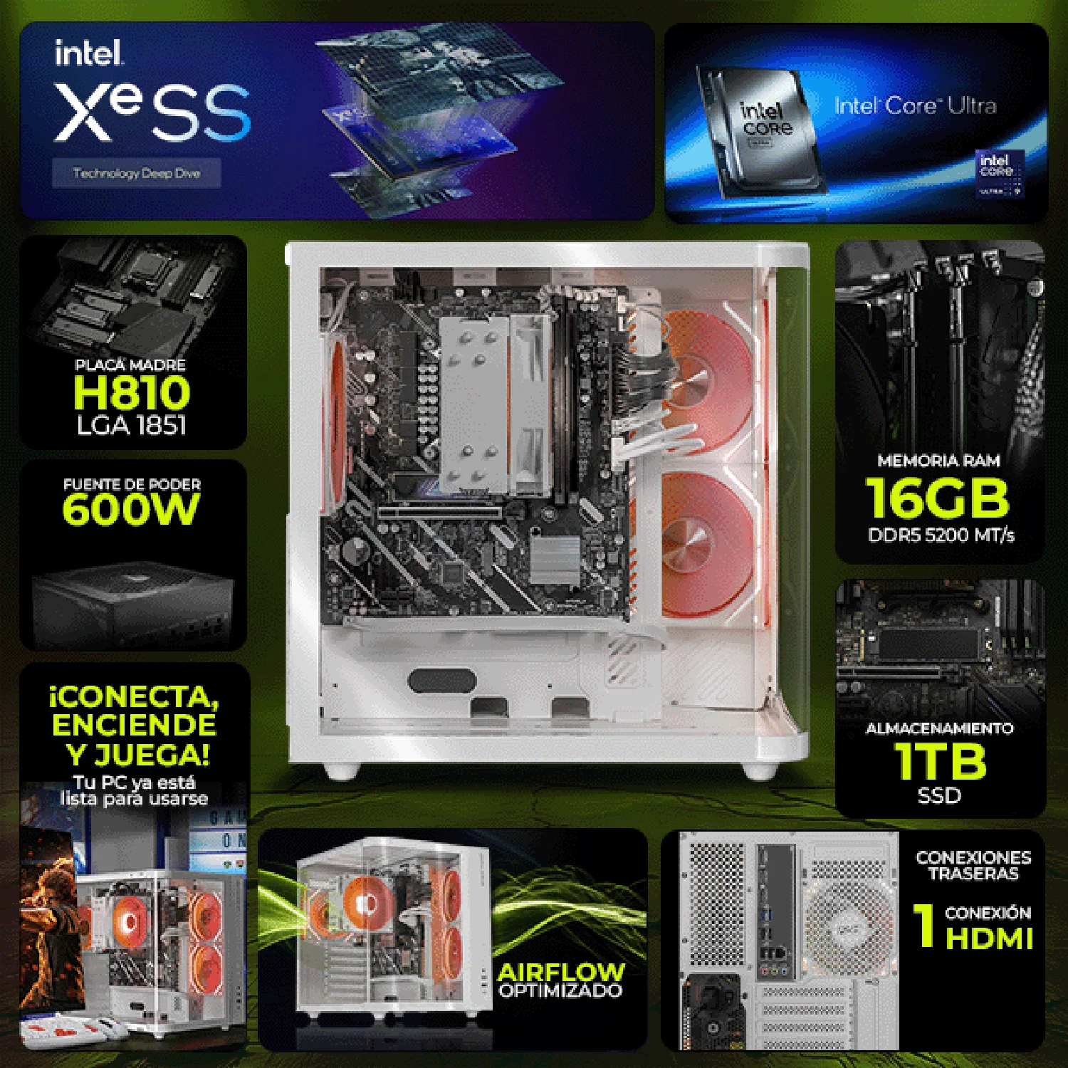 Computadora Escritorio Completa IA DXT GAMING Intel Core Ultra 9 285 16GB DDR5 SSD 1TB Monitor Curvo 27 180Hz WIFI White Multitarea Avanzada con IA - Image 3