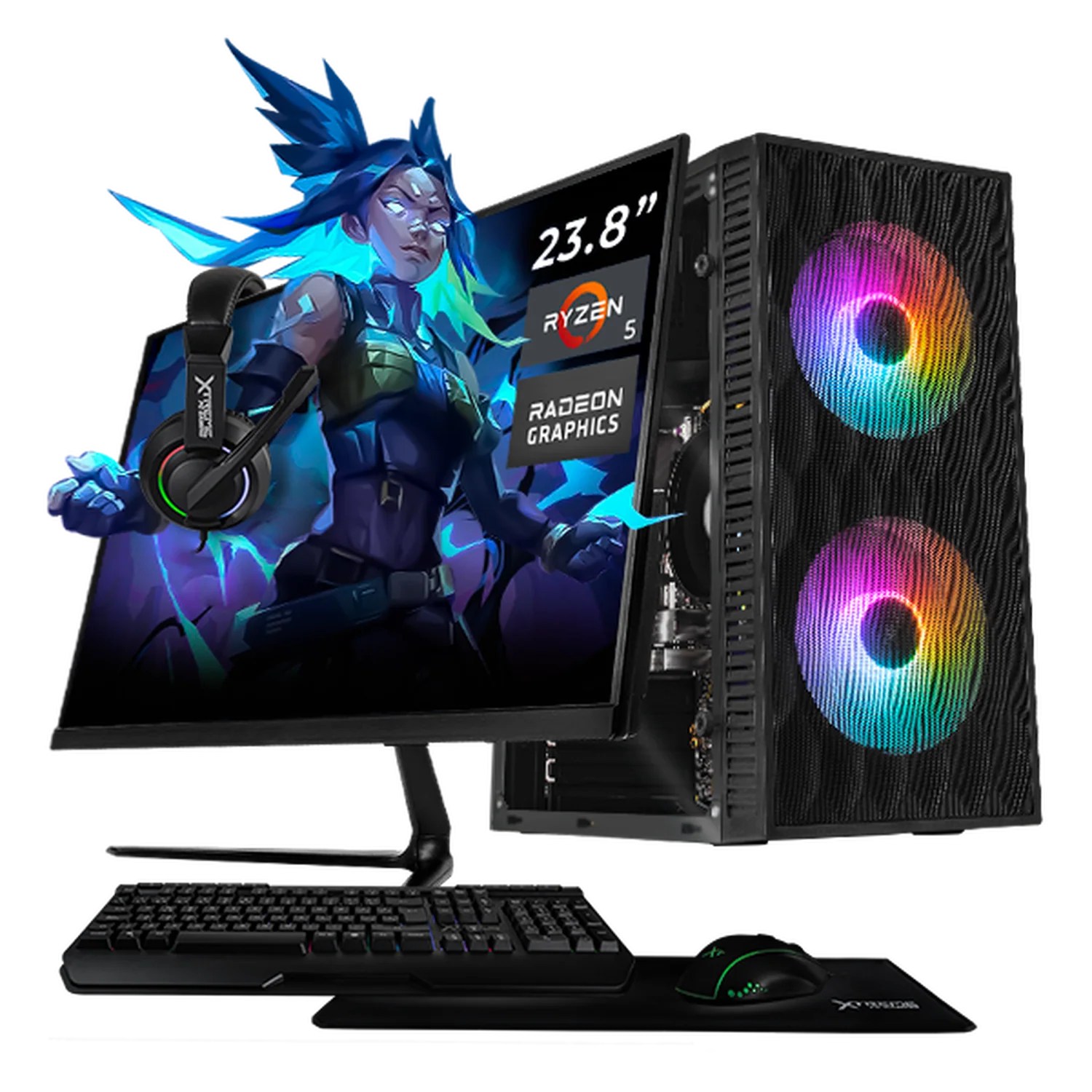 Computadora Escritorio Completa Xtreme PC Gaming AMD Radeon Vega 11 Ryzen 5 3400G 16GB SSD 1TB Monitor 23.8 75Hz WIFI Black rendimiento básico para juegos casuales, trabajo y estudio