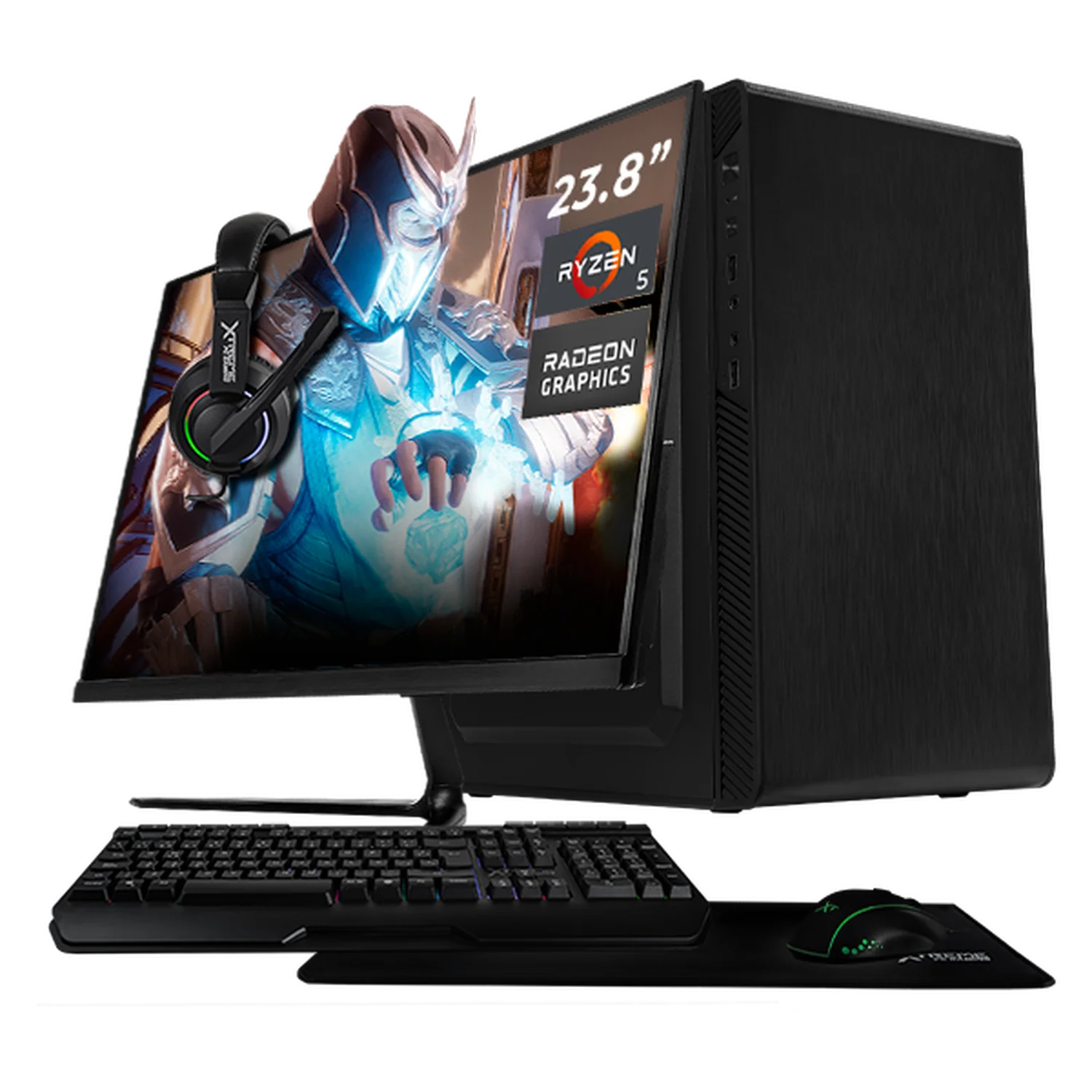 Computadora Escritorio Completa Xtreme PC Gaming AMD Radeon Vega 11 Ryzen 5 3400G 16GB SSD 500GB Monitor 23.8 75Hz WIFI Black gaming ligero en calidad baja, oficina, estudio y hogar