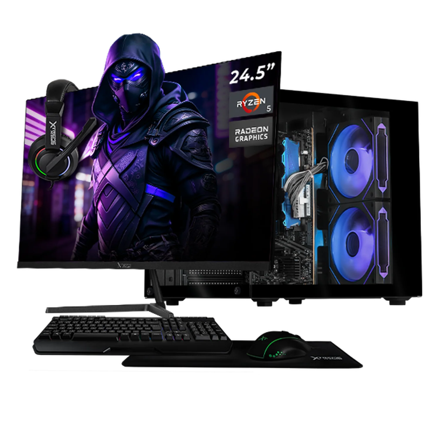 Computadora Escritorio Completa Xtreme PC Gaming AMD Radeon Vega 11 Ryzen 5 3400G 16GB SSD 500GB Monitor 24.5 100Hz WIFI Black rendimiento básico para juegos casuales, trabajo y estudio