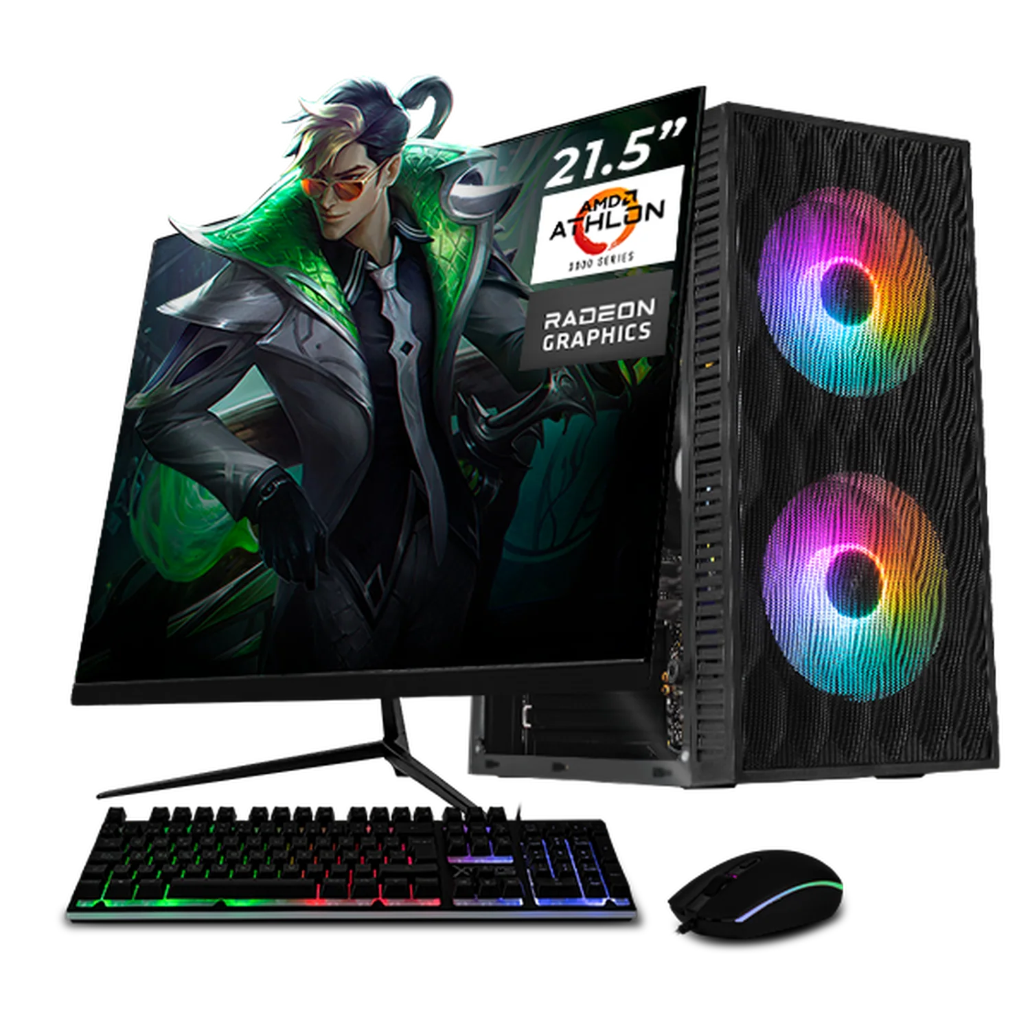 Computadora Escritorio Completa Xtreme PC Gaming AMD Radeon Vega 3 Athlon 3000G 16GB SSD 500GB Monitor 21.5 75Hz WIFI Black rendimiento básico para juegos casuales, trabajo y estudio