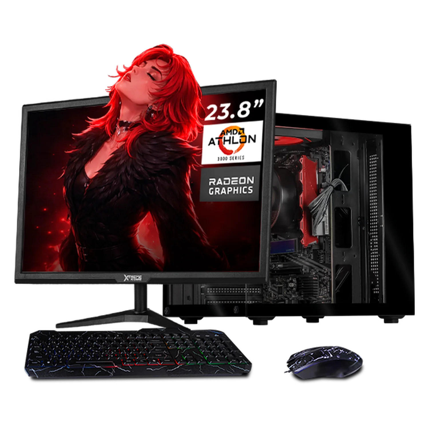 Computadora Escritorio Completa Xtreme PC Gaming AMD Radeon Vega 3 Athlon 3000G 16GB SSD 500GB Monitor 23.8 75Hz WIFI Black rendimiento básico para juegos casuales, trabajo y estudio