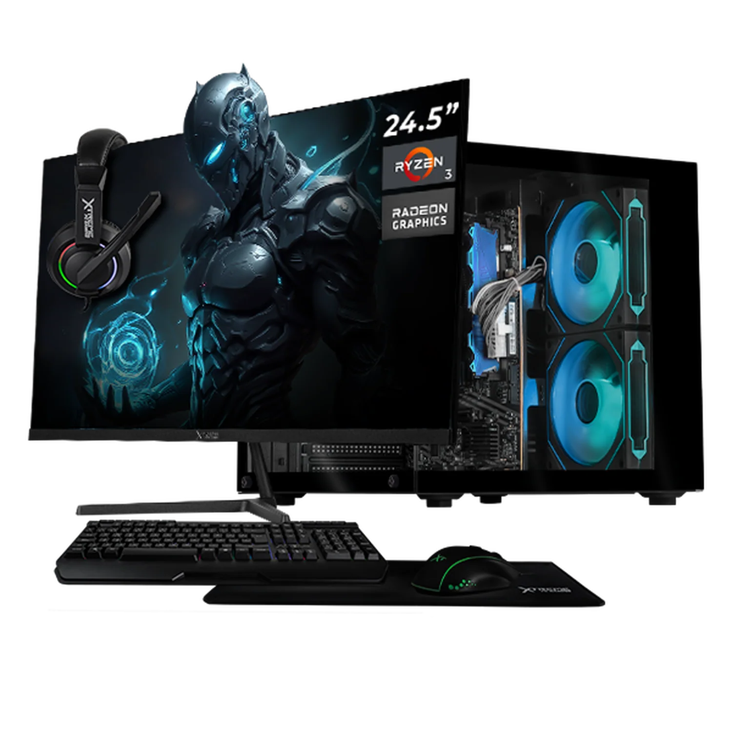 Computadora Escritorio Completa Xtreme PC Gaming AMD Radeon Vega Renoir Ryzen 3 5300G 16GB SSD 500GB Monitor 24.5 100Hz WIFI Black rendimiento básico para juegos casuales, trabajo y estudio