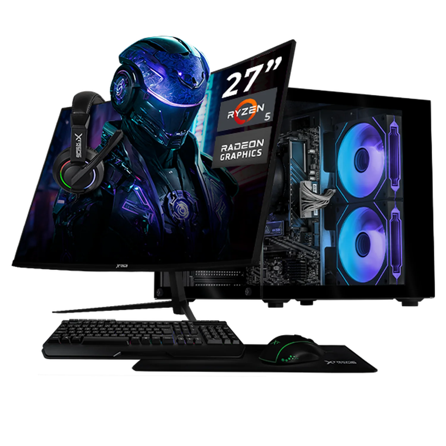 Computadora Escritorio Completa Xtreme PC Gaming AMD Radeon Vega Renoir Ryzen 5 5600GT 16GB SSD 1TB Monitor Curvo 27 100Hz WIFI Black rendimiento básico para juegos casuales, trabajo y estudio