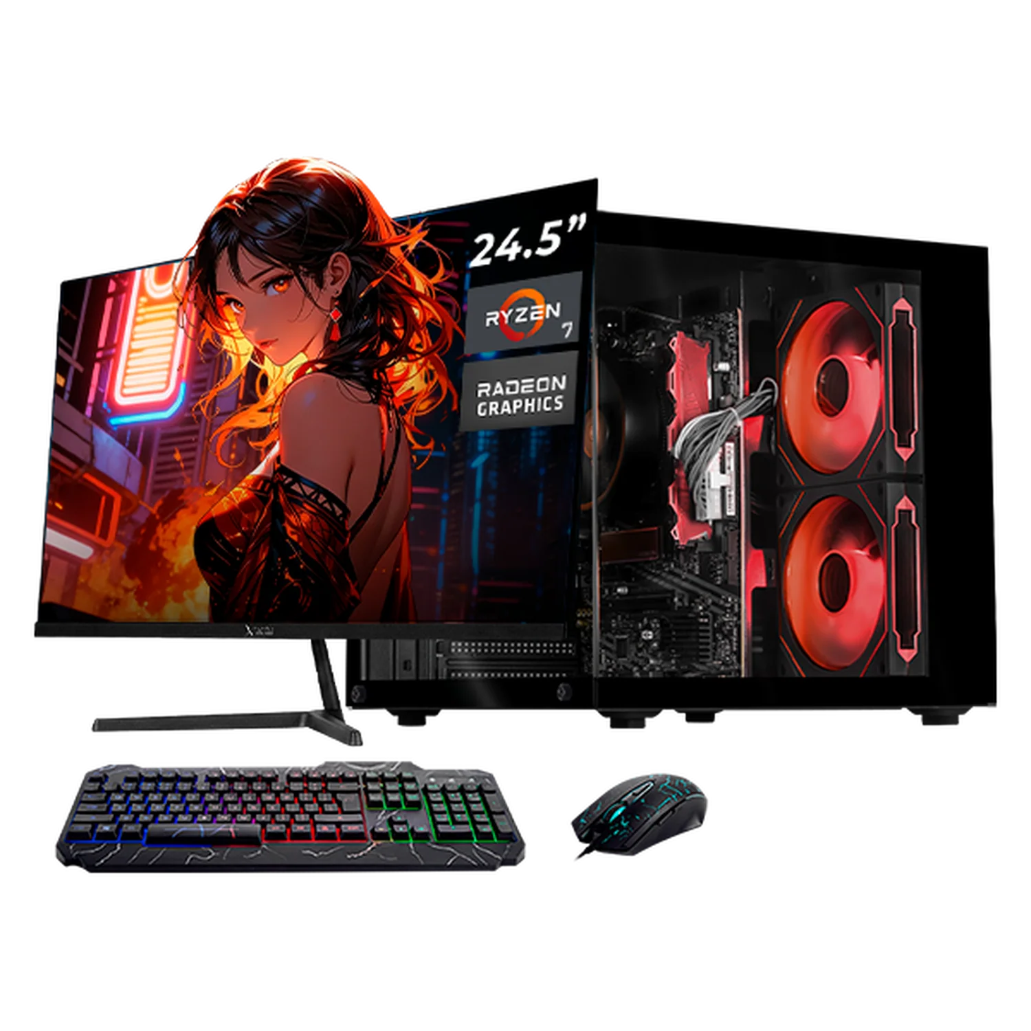 Computadora Escritorio Completa Xtreme PC Gaming AMD Radeon Vega Renoir Ryzen 7 5700G 16GB SSD 500GB Monitor 24.5 100Hz WIFI Black rendimiento básico para juegos casuales, trabajo y estudio