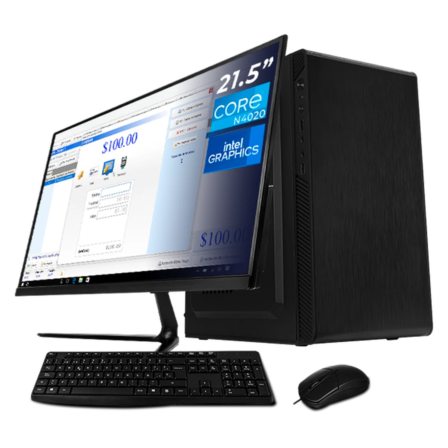Computadora Escritorio Completa Xtreme PC Gaming Intel Celeron N4020 8GB SSD 250GB Monitor 21.5 75Hz WIFI Black rendimiento básico para juegos casuales, trabajo y estudio