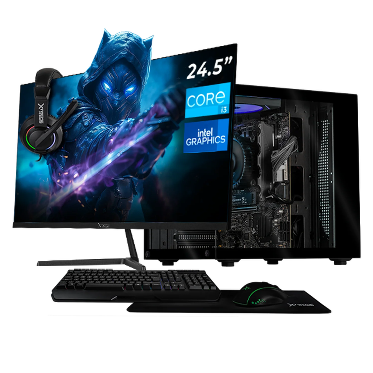 Computadora Escritorio Completa Xtreme PC Gaming Intel Core i3 12100 16GB SSD 500GB Monitor 24.5 100Hz WIFI Black rendimiento básico para juegos casuales, trabajo y estudio