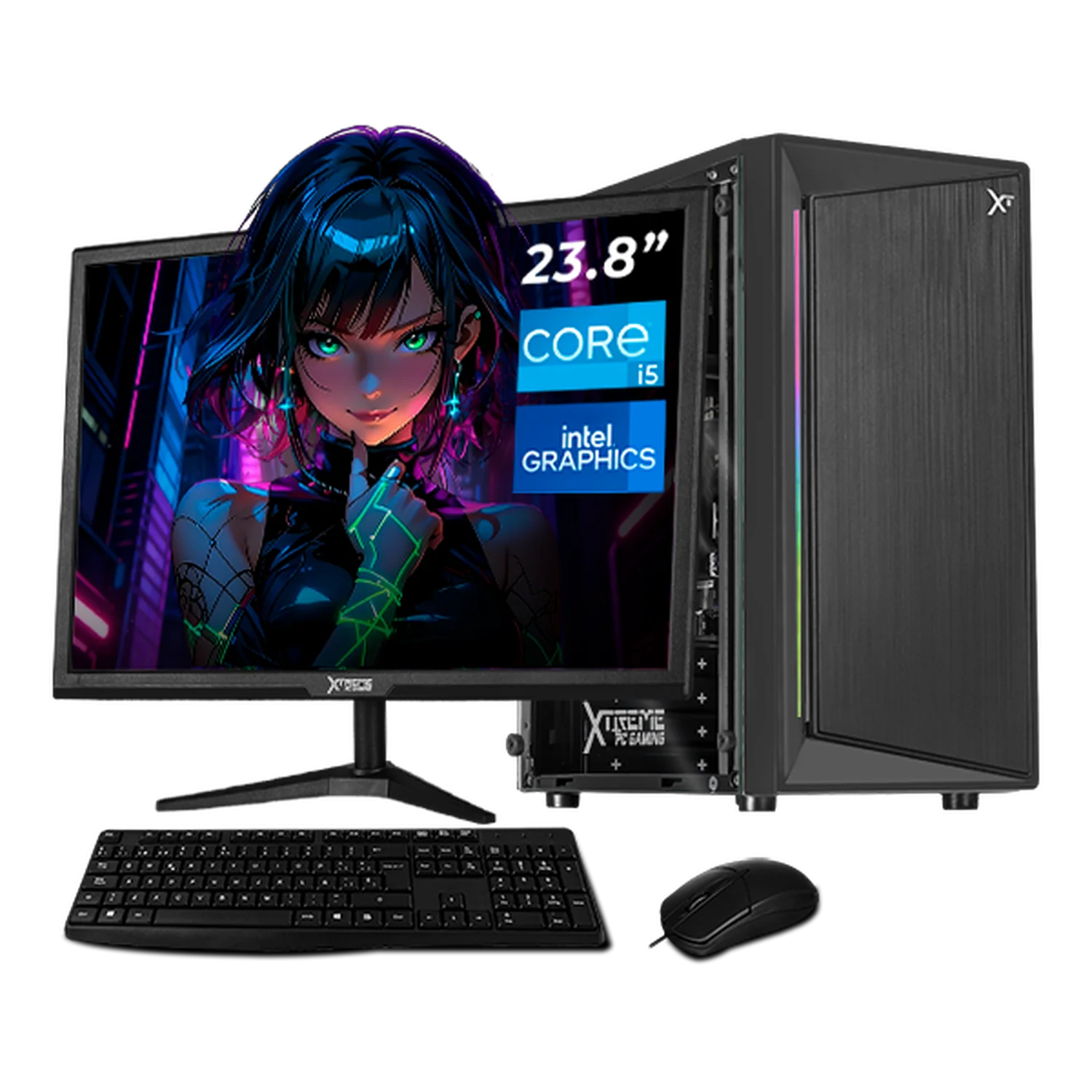 Computadora Escritorio Completa Xtreme PC Gaming Intel Core i5 10400T 16GB SSD 500GB Monitor 23.8 75Hz WIFI Grey rendimiento básico para juegos casuales, trabajo y estudio