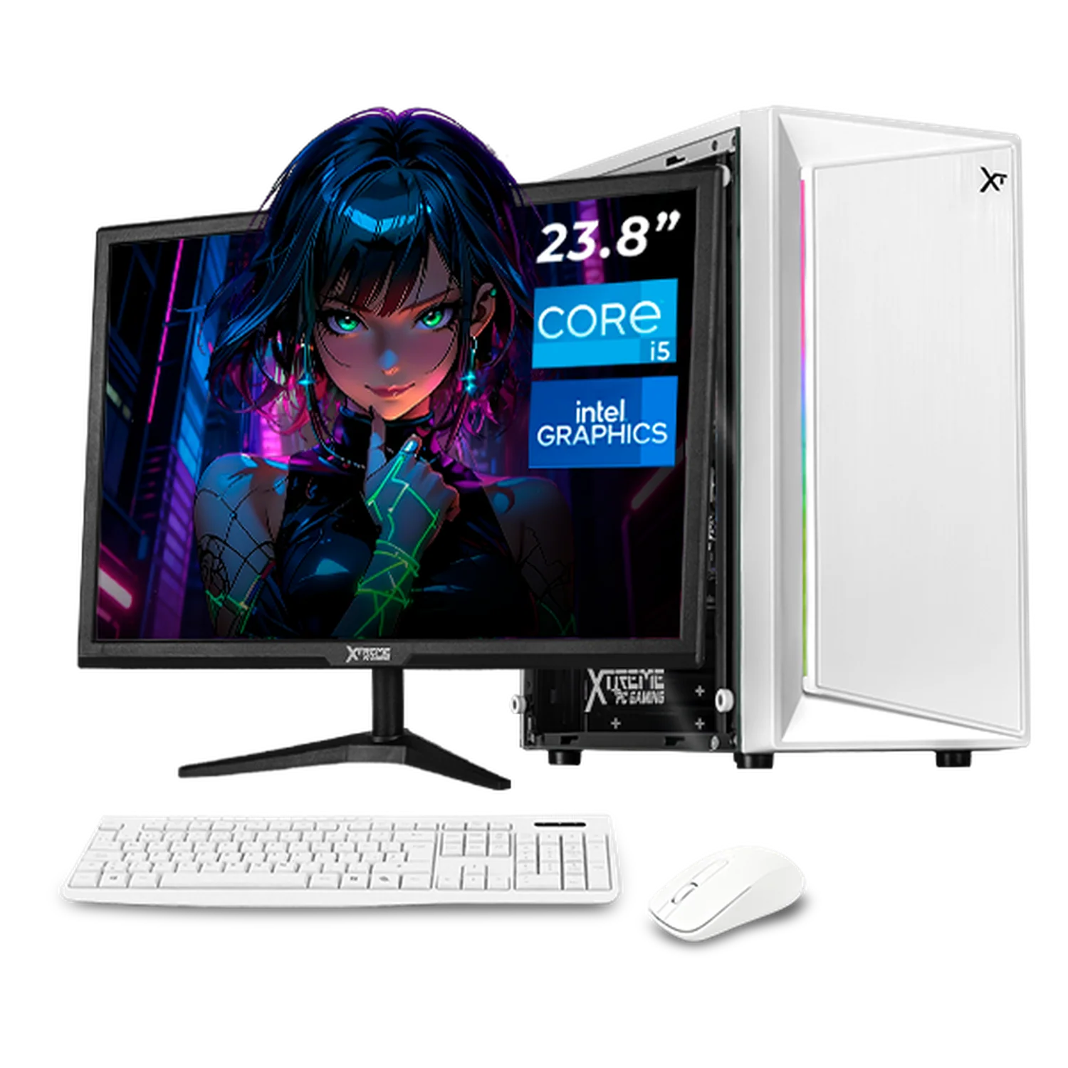 Computadora Escritorio Completa Xtreme PC Gaming Intel Core i5 10400T 16GB SSD 500GB Monitor 23.8 75Hz WIFI White rendimiento básico para juegos casuales, trabajo y estudio