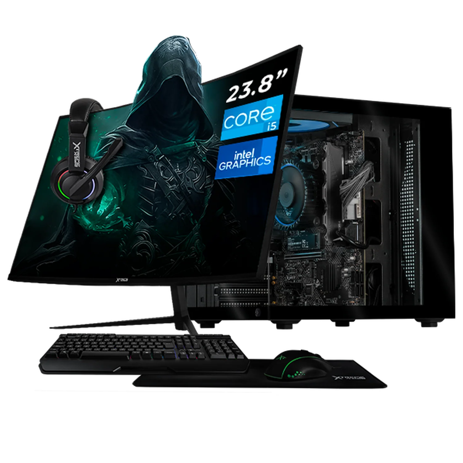 Computadora Escritorio Completa Xtreme PC Gaming Intel Core i5 12400 16GB SSD 500GB Monitor Curvo 23.8 100Hz WIFI Black rendimiento básico para juegos casuales, trabajo y estudio