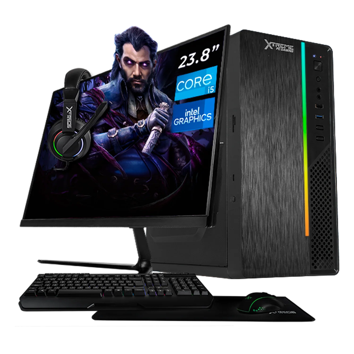 Computadora Escritorio Completa Xtreme PC Gaming Intel Core i5 14400 16GB SSD 1TB Monitor 23.8 75Hz WIFI Black gaming ligero en calidad baja, oficina, estudio y hogar