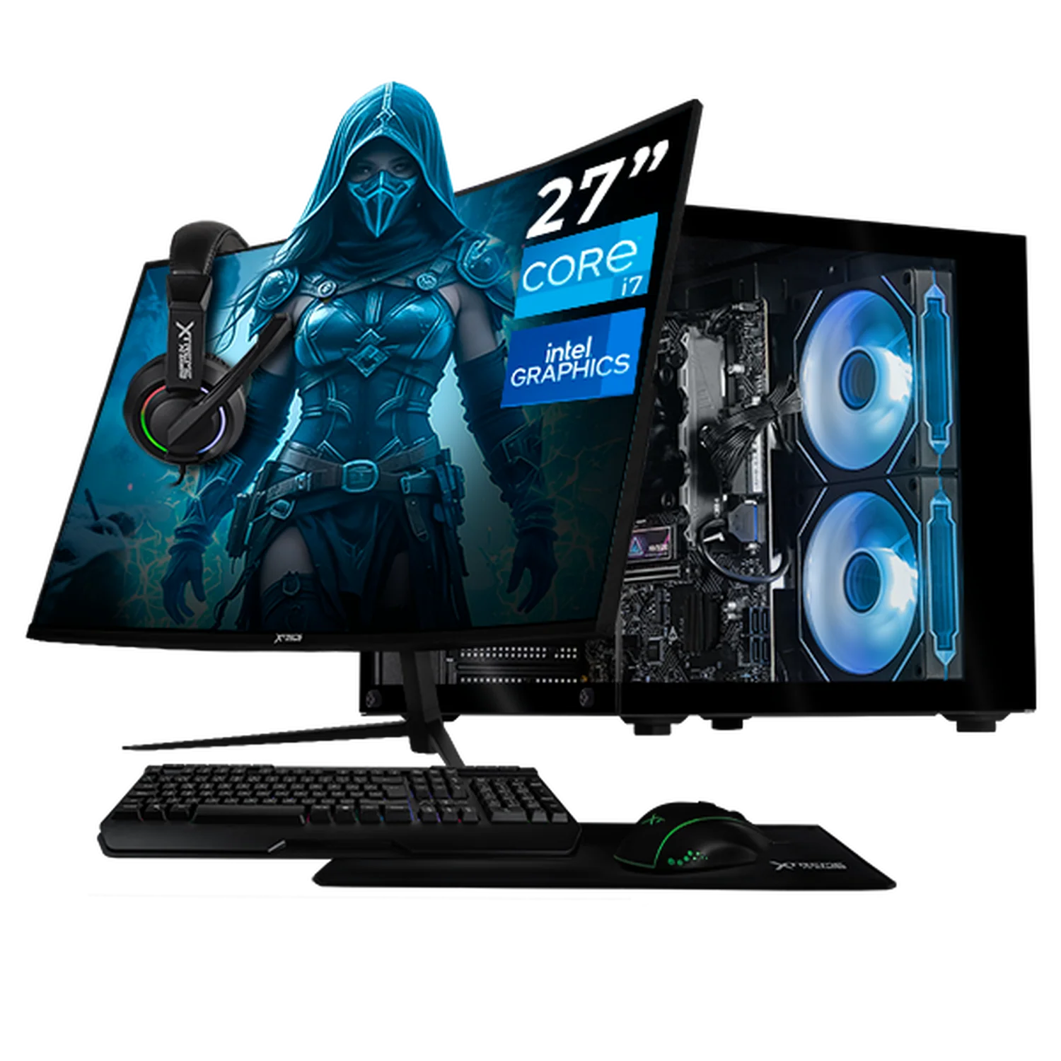 Computadora Escritorio Completa Xtreme PC Gaming Intel Core i7 12700 16GB SSD 500GB Monitor Curvo 27 100Hz WIFI Black rendimiento básico para juegos casuales, trabajo y estudio