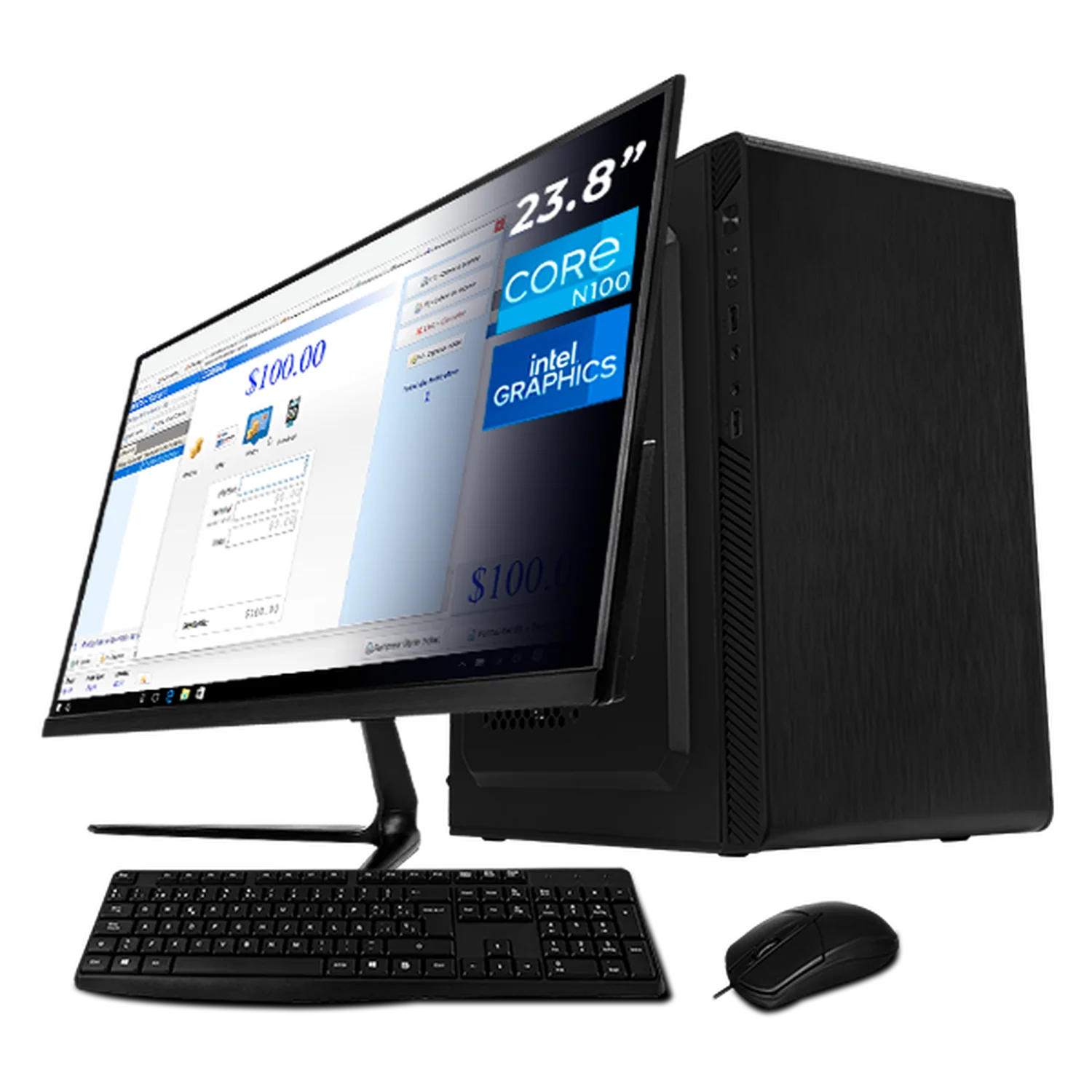 Computadora Escritorio Completa Xtreme PC Gaming Intel N100 16GB SSD 256GB Monitor 23.8 WIFI Black ideal para punto de venta, trabajo administrativo y uso diario