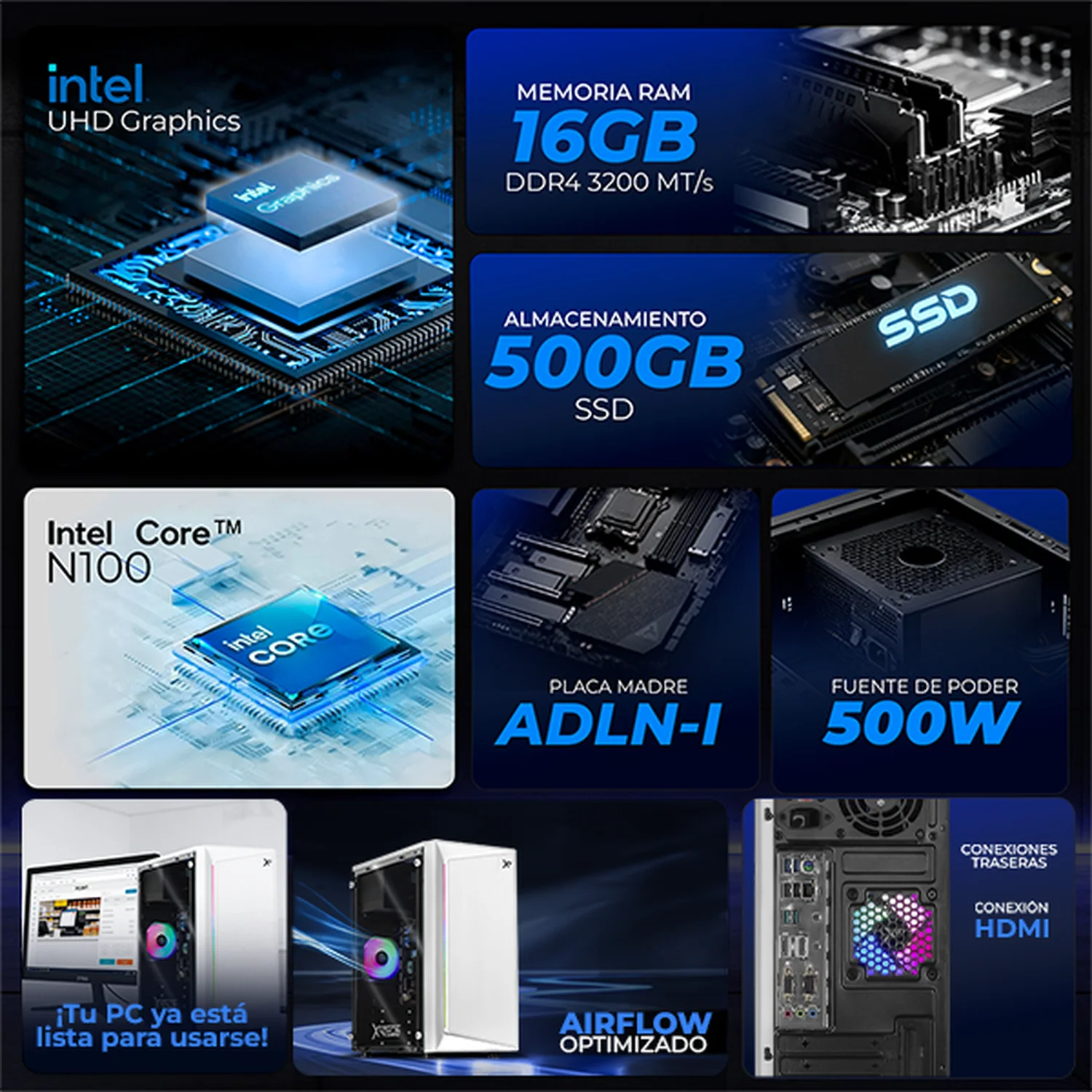 Computadora Escritorio Completa Xtreme PC Gaming Intel N100 16GB SSD 500GB Monitor 23.8 75Hz WIFI White ideal para punto de venta, trabajo administrativo y uso diario - Image 3