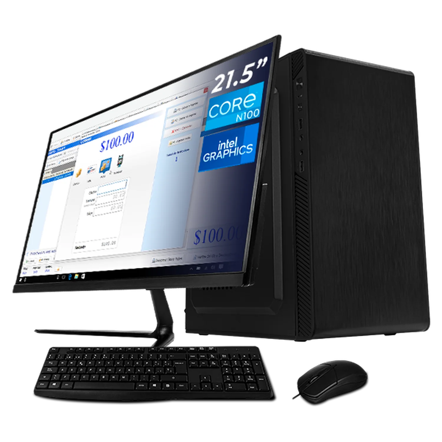 Computadora Escritorio Completa Xtreme PC Gaming Intel N100 8GB SSD 250GB Monitor 21.5 75Hz WIFI Black ideal para punto de venta, trabajo administrativo y uso diario