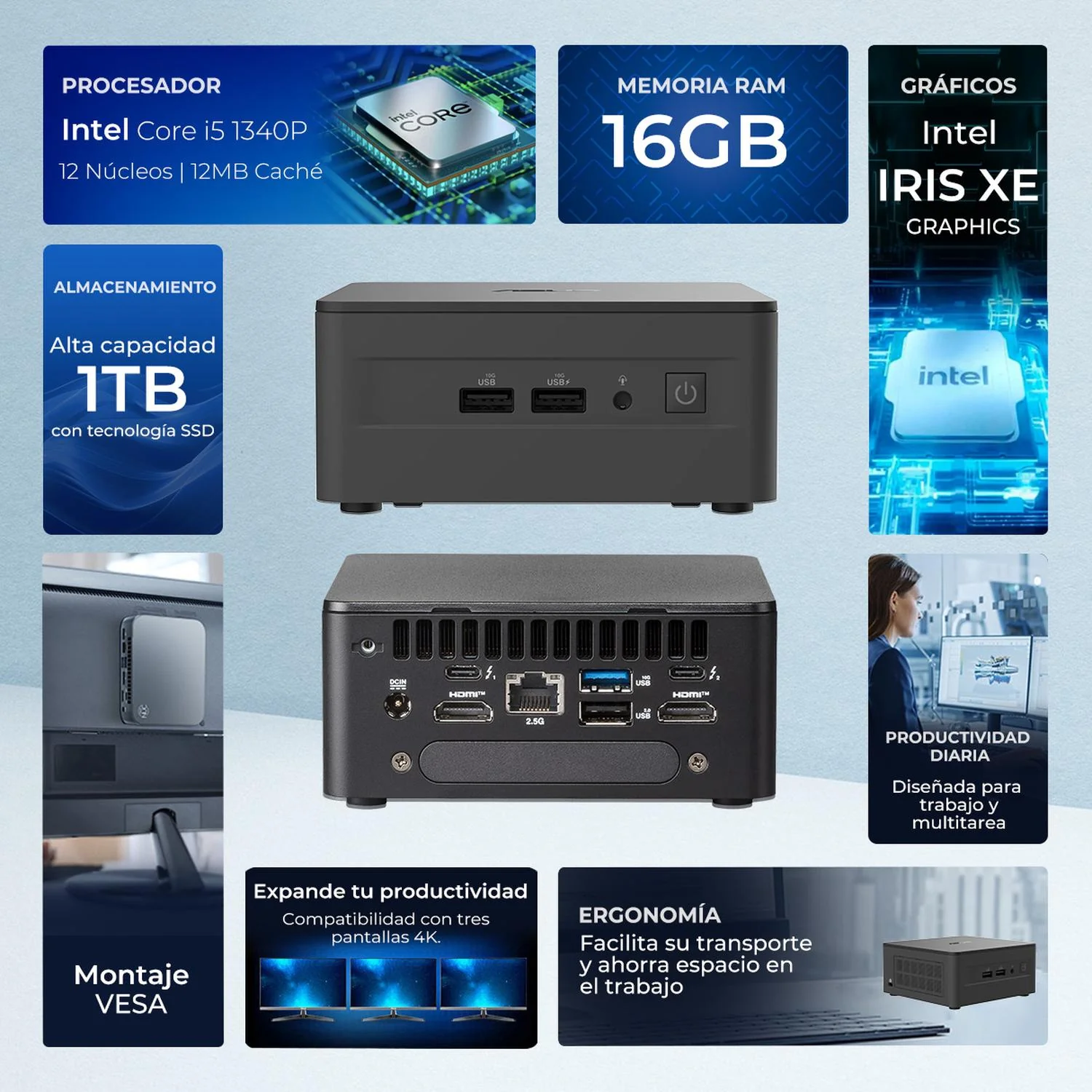 Computadora Escritorio Mini PC ASUS NUC 13 PRO Intel Core i5 1340P 16GB DDR4 SSD 1TB WiFi - Image 2