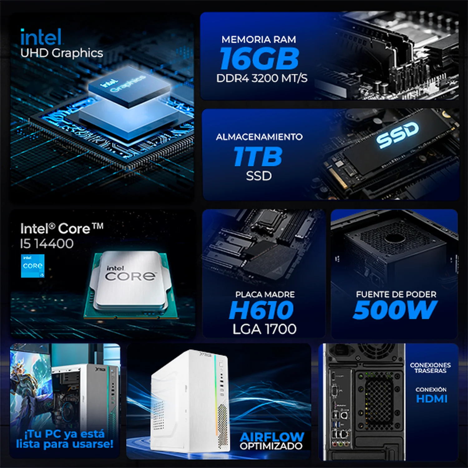 Computadora Escritorio Xtreme PC Gaming Intel Core i5 14400 16GB SSD 1TB WIFI White gaming ligero en calidad baja, oficina, estudio y hogar - Image 4