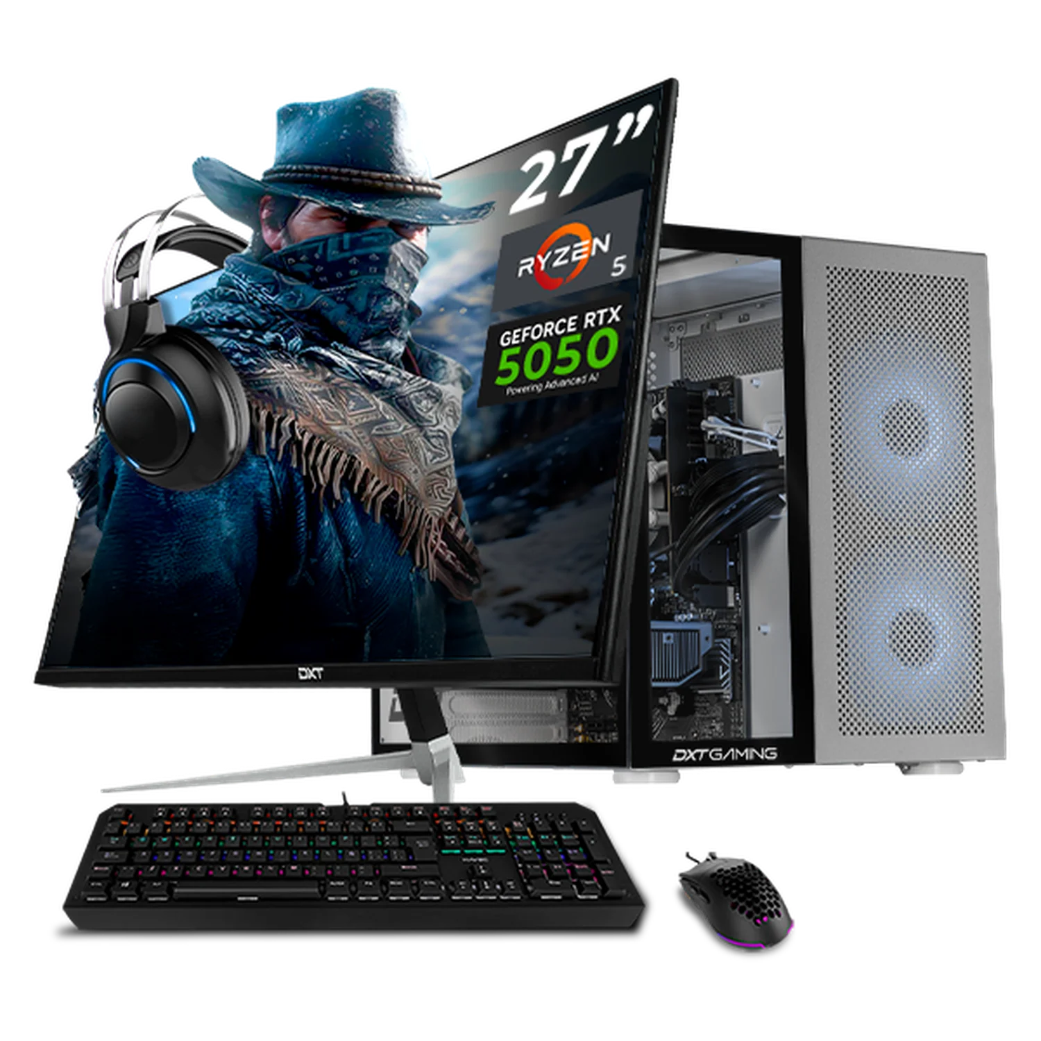 Computadora Gamer Completa DXT GAMING NVIDIA GeForce RTX 5050 AMD Ryzen 5 9600X 32GB DDR5 SSD 1TB Monitor 27 165Hz Sistema Liquido WIFI BT W11 Silver gaming estable en calidad media