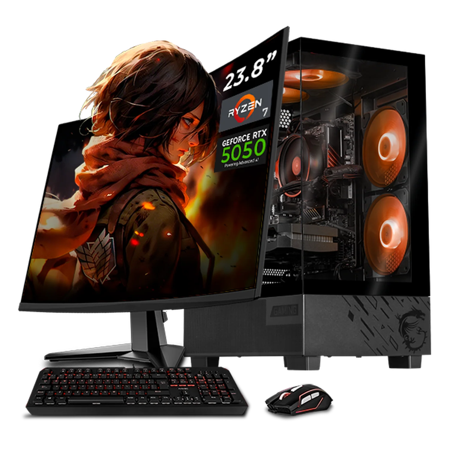 Computadora Gamer Completa IA Xtreme PC Gaming MSI NVIDIA GeForce RTX 5050 AMD Ryzen 7 5700 16GB SSD 1TB WIFI Monitor 23.8 144Hz Black Rendimiento Inteligente con IA