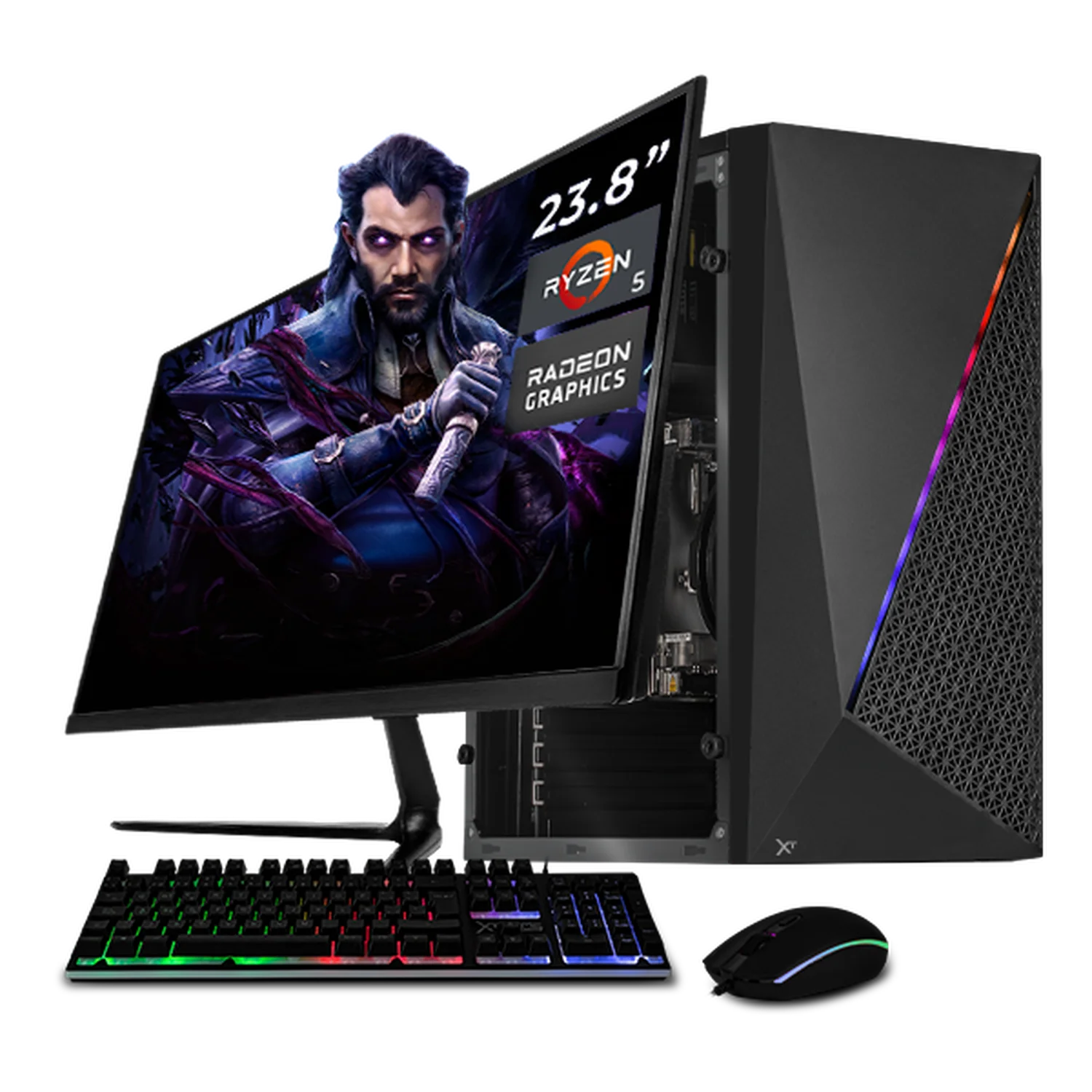 Computadora Escritorio Completa Xtreme PC Gaming AMD Radeon Vega Renoir Ryzen 5 5600G 32GB SSD 1TB Monitor 23.8 75Hz WIFI Black gaming ligero en calidad baja, oficina, estudio y hogar
