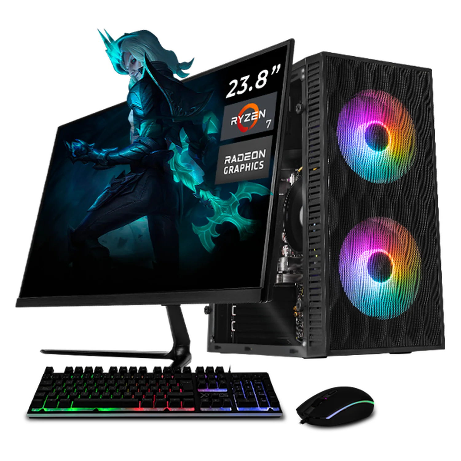 Computadora Escritorio Completa Xtreme PC Gaming AMD Radeon Vega Renoir Ryzen 7 5700G 16GB SSD 1TB Monitor 23.8 75Hz WIFI Black rendimiento básico para juegos casuales, trabajo y estudio