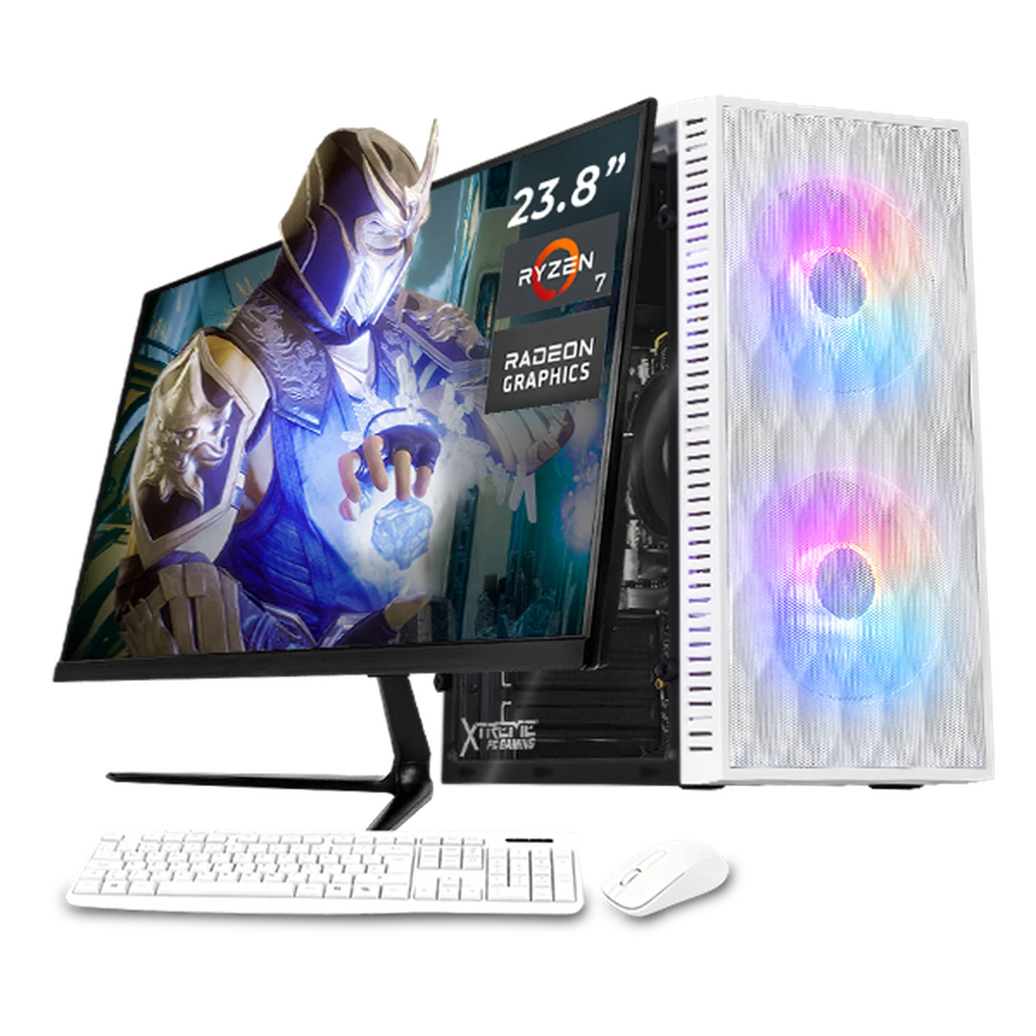 Computadora Escritorio Completa Xtreme PC Gaming AMD Radeon Vega Renoir Ryzen 7 5700G 16GB SSD 1TB Monitor 23.8 WIFI White rendimiento básico para juegos casuales, trabajo y estudio