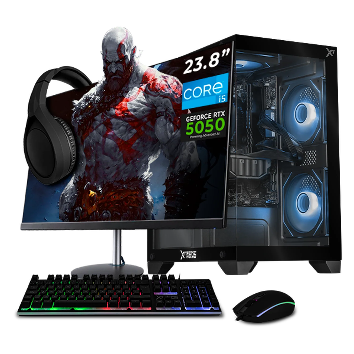 Computadora Gamer Completa Xtreme PC Gaming NVIDIA GeForce RTX 5050 Intel Core i5 12400F 16GB SSD 1TB Monitor 23.8 180Hz WIFI BT Black experiencia de juego fluida en nivel medio