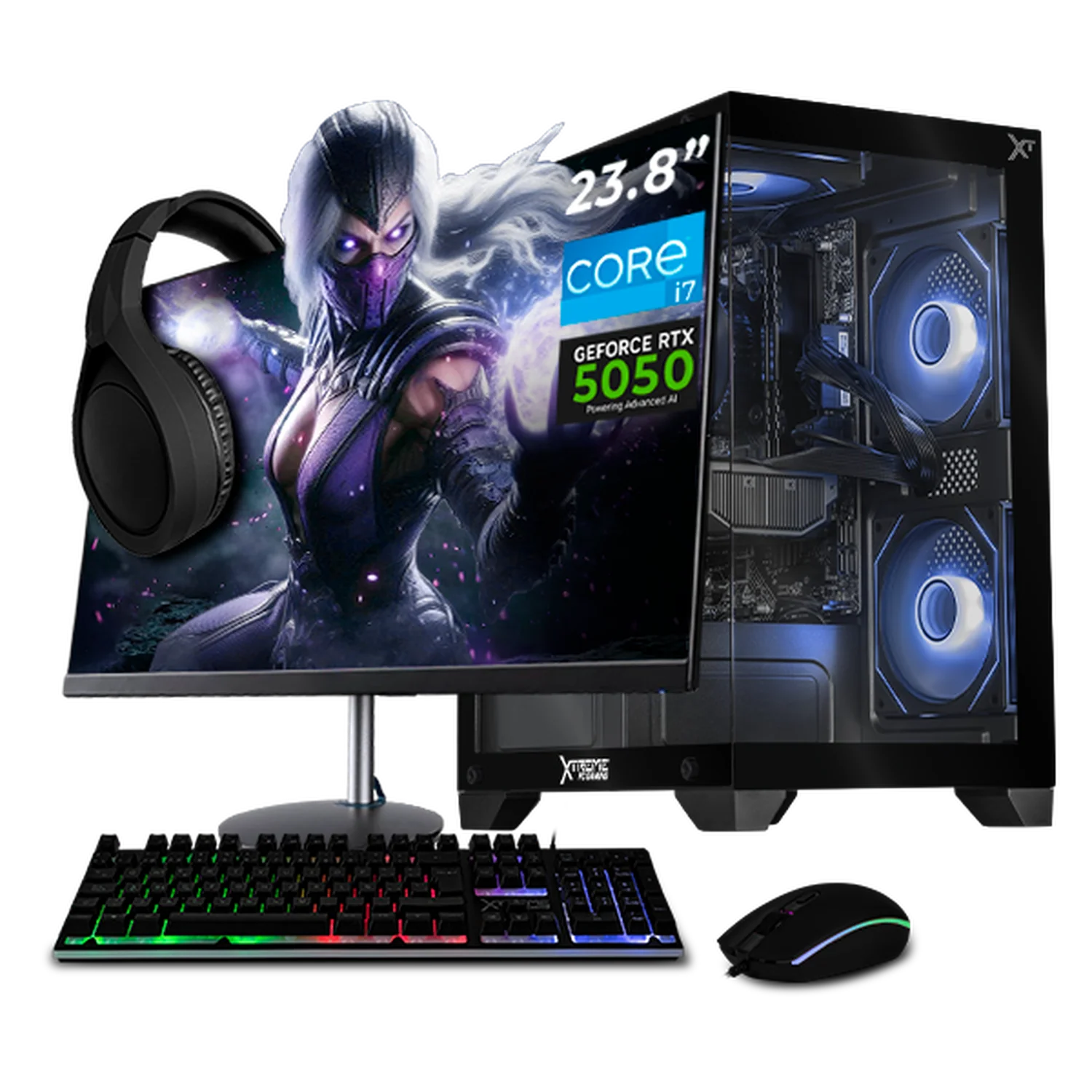 Computadora Gamer Completa Xtreme PC Gaming NVIDIA GeForce RTX 5050 Intel Core i7 12700F 32GB SSD 1TB Monitor 23.8 180Hz WIFI BT Black gaming estable en calidad media
